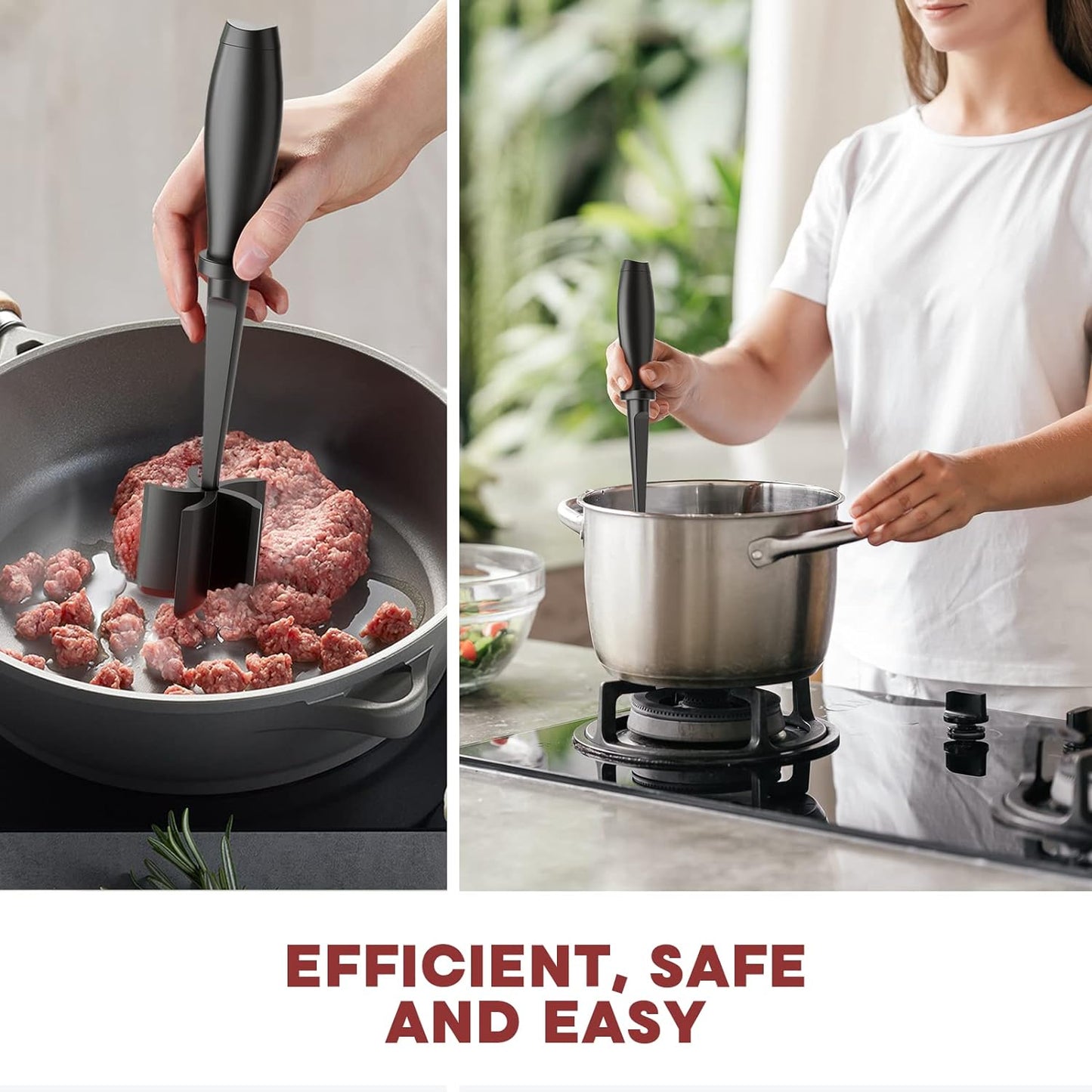 Meat Chopper - Premium Hamburger Grinder & Heat Resistant Smasher for Ground Beef | Black