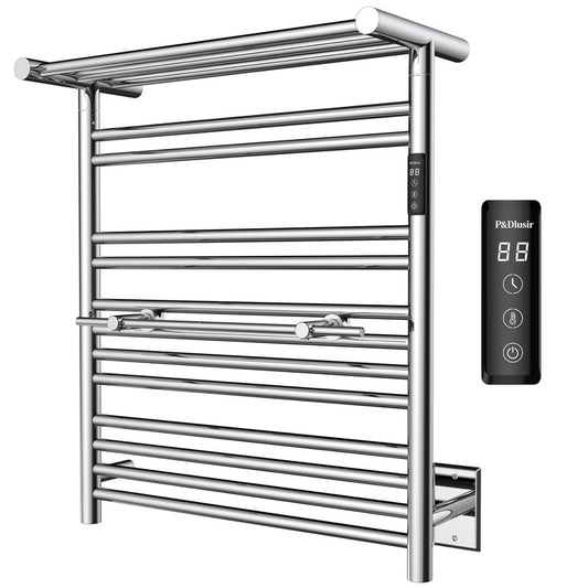 P&Dlusir E201T Heated Towel Rack with Top Shelf, Polished