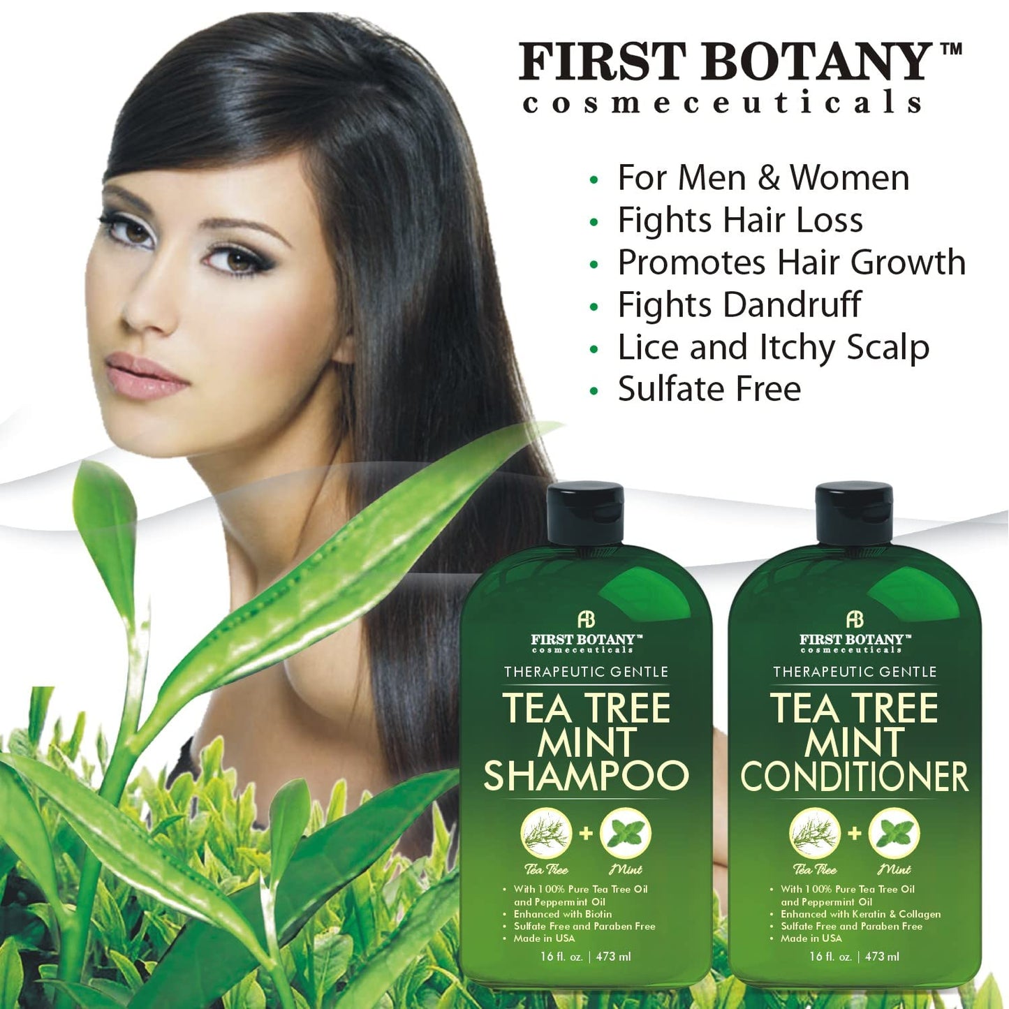 Tea Tree Mint Shampoo & Conditioner Set - Pure Tea Tree & Peppermint Oil for Hair Growth | 16 Fl Oz x 2