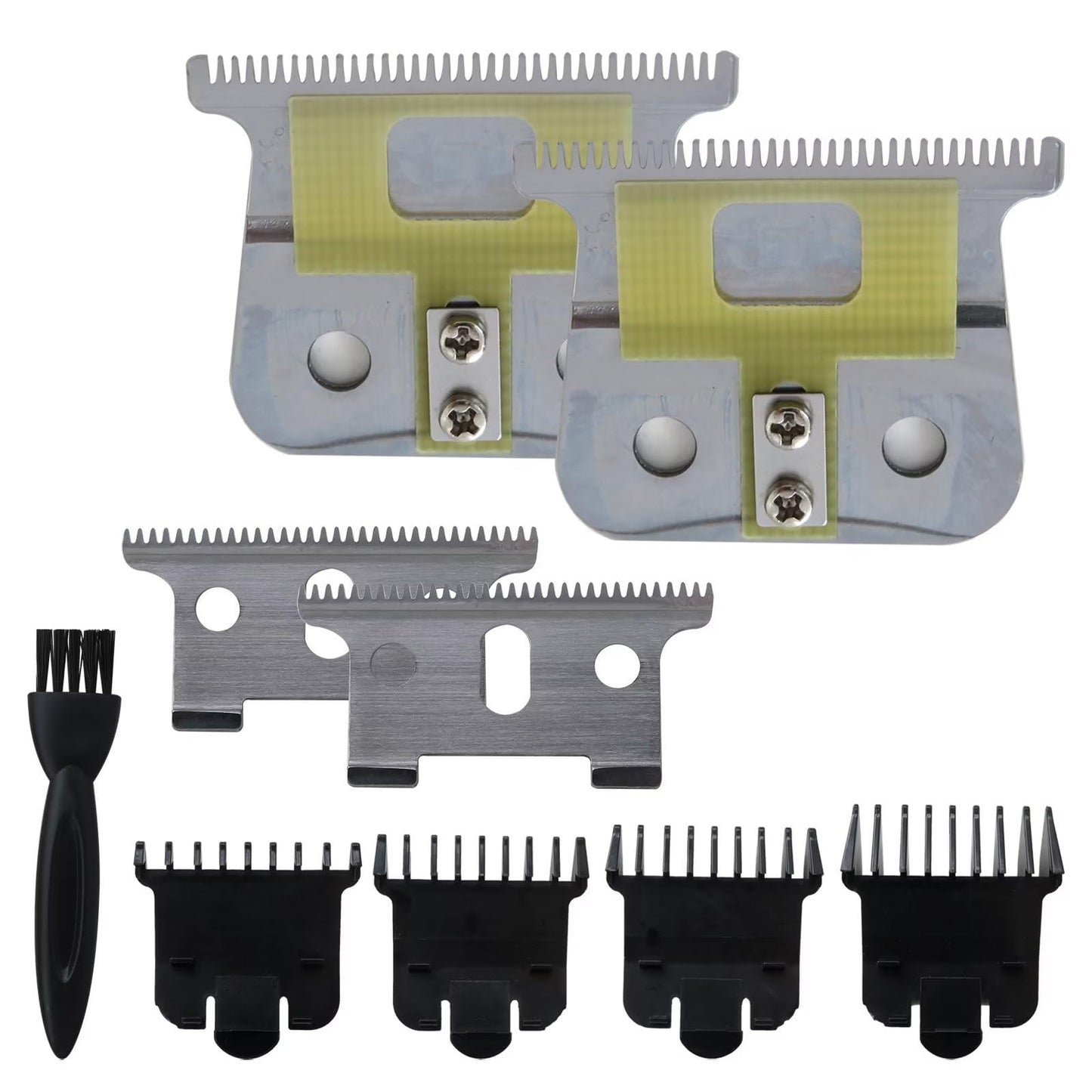 Updated 2 Pack T Out-liner Blades for Andis T Out-liner Trimmer, for GTX Replacement Blade with Brush, Steel T Blade Set with 4 Guards Guides for Hair Clippers Model #04710/04521, Silver by Vicue