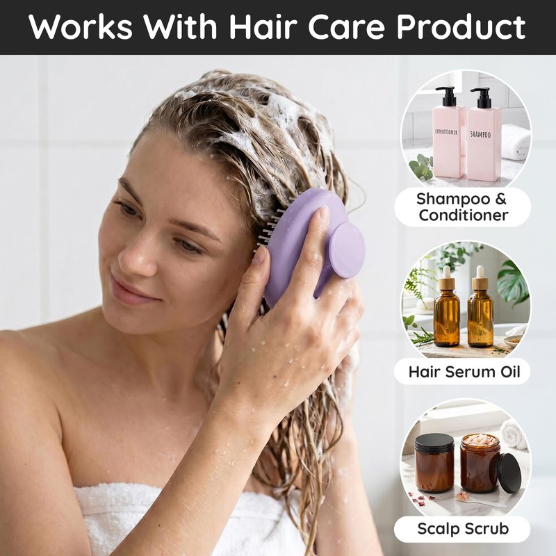 Segbeauty Scalp Massager for Shower, Head Scrubber for Washing Hair Brush for Women, Shampoo Brush Scalp Massager for Exfoliating, Detangling, Relaxing, Dual-layer Bristles with Handles, Purple