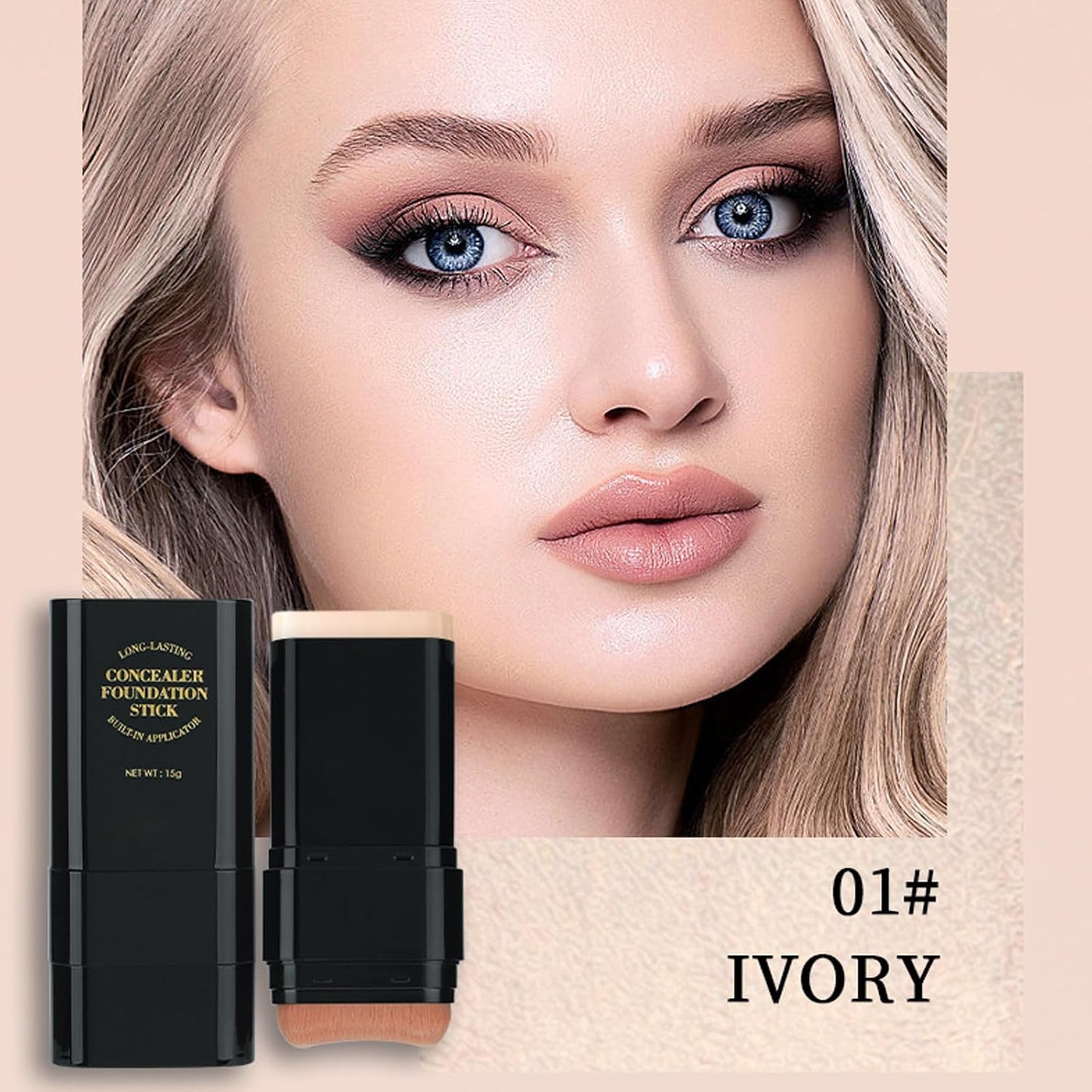 Foundation Stick - 2 in 1 Dual-Ended Waterproof Concealer & Contour | Full Coverage Matte Finish (01 Ivory)