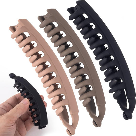 Winsyison 3pcs Banana Hair Clips, Non-Slip Large Hairstyle Claws for Women, Vintage 90 Style Classic Double Combs Hairpin Accessories for Curly Straight Short Hair- Black & Light Coffee & Coffee