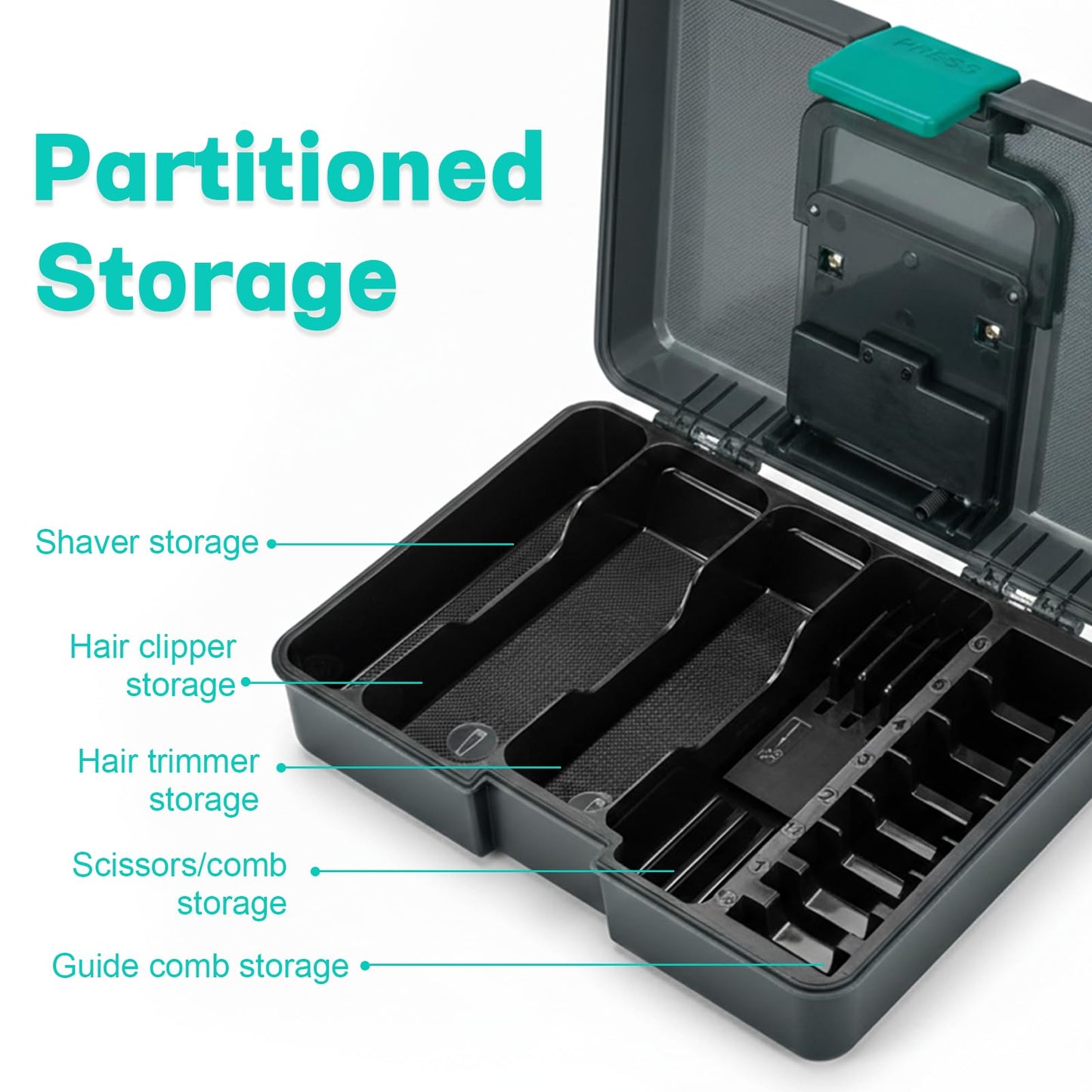 VGR 840 Barber Tool Storage Box with 365nm Light Technology, USB Powered Professional Organizer for Clippers, Trimmers, Guards & Barber Accessories, LED Display, Multi-Compartment Design