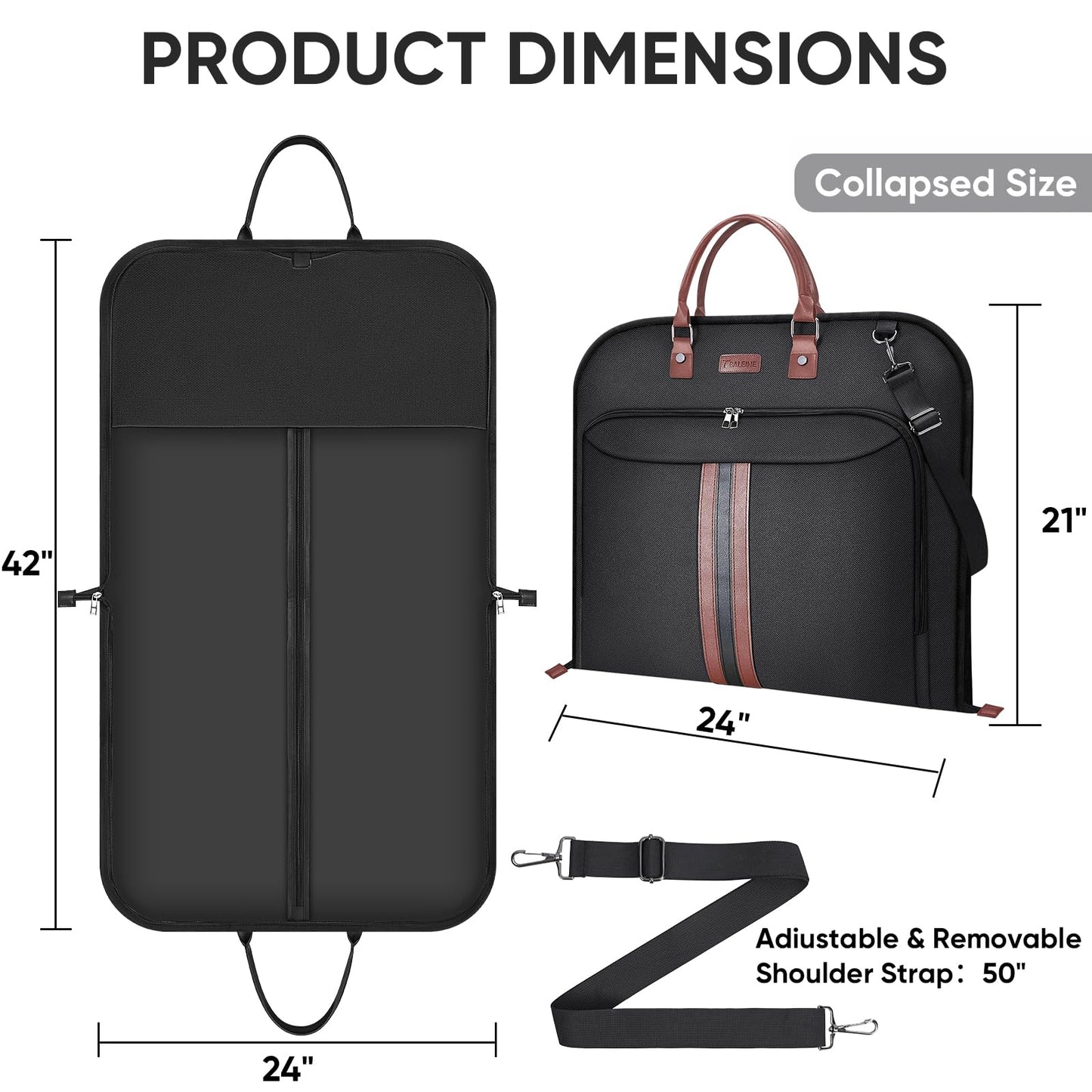 BALEINE Travel Garment Bag, Travel Suit Bag for Men, Water Resistant Carry on Garment Bag for Hanging Clothes, Garment Duffel Bag for Travel Business (Black)