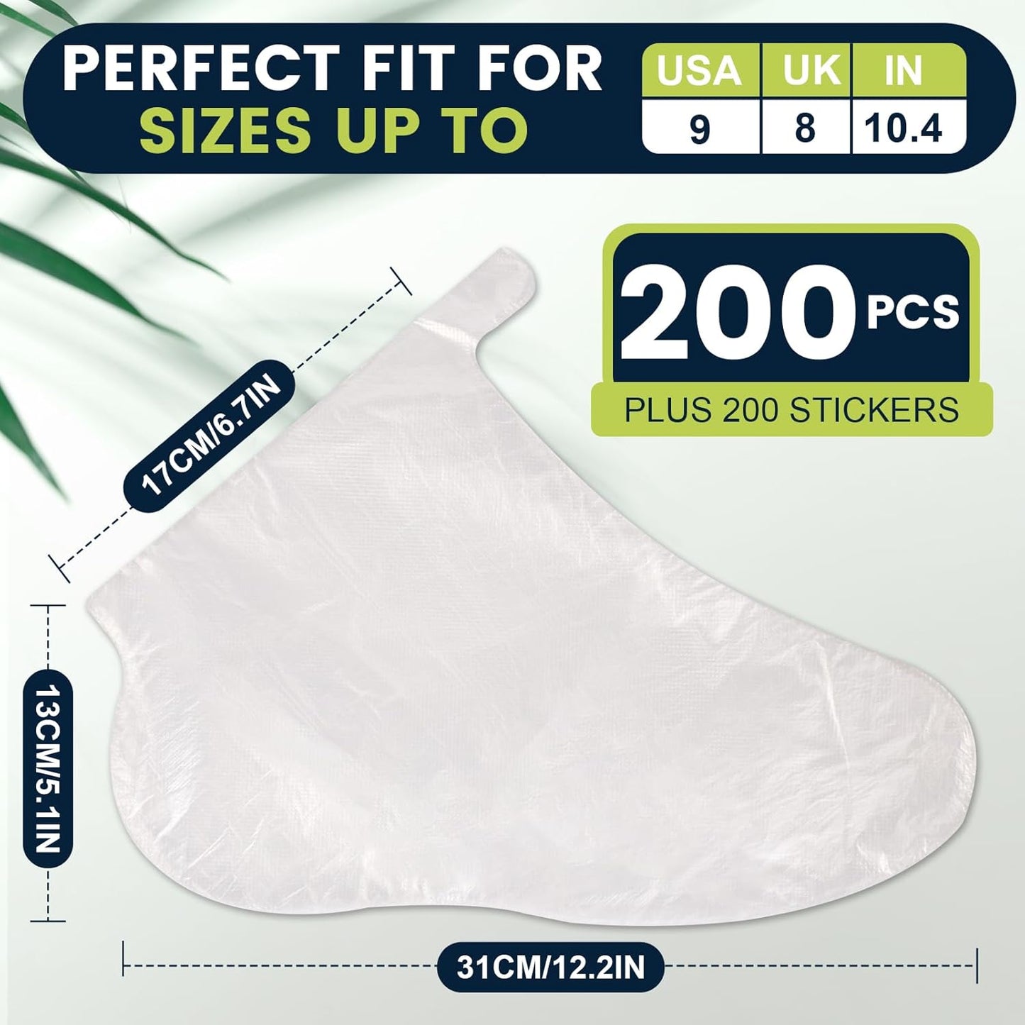Plastic Foot Covers - 200PCS Leak-Proof Moisturizing Masks for Pedicure & Foot Care | Fits Up to USA Size 9