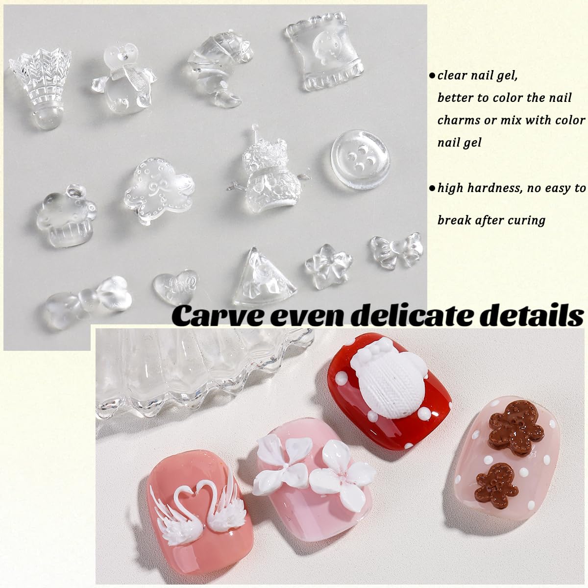 Fcozpjk 3D Sculpting Gel, 15g Clear Molding Gel for Silicone Nail Charms Molds Quick Dry Gels Glue Modeling Carving Flowers Design Nail Charms DIY Home Manicure Salon Supplies UV/LED Cure Needed