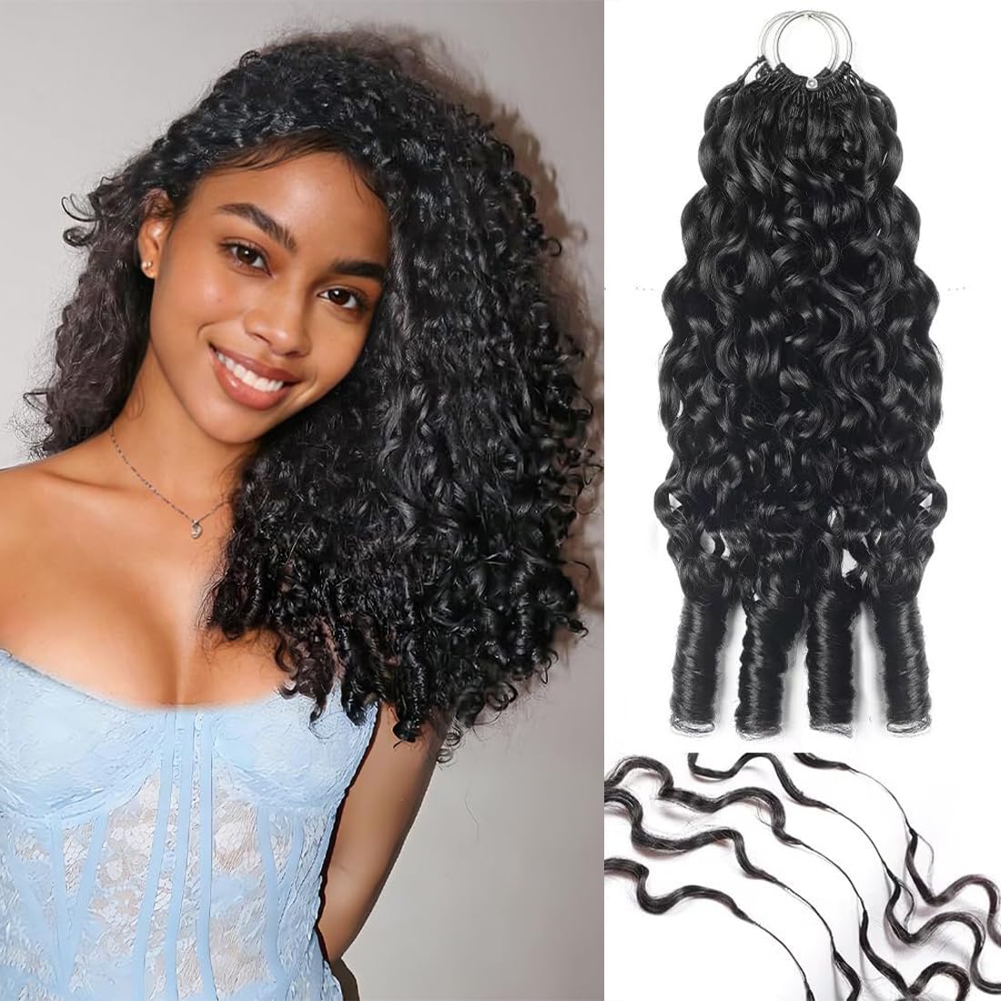 OLFORY Burmese Curly Human Crochet Hair for Black Women Curly Crochet Human Hair 60g Pre-Separated Feather Human Hair Crochet Bundles Lightweight Invisible Remy Hair Extensions Natural Black 20 Inch