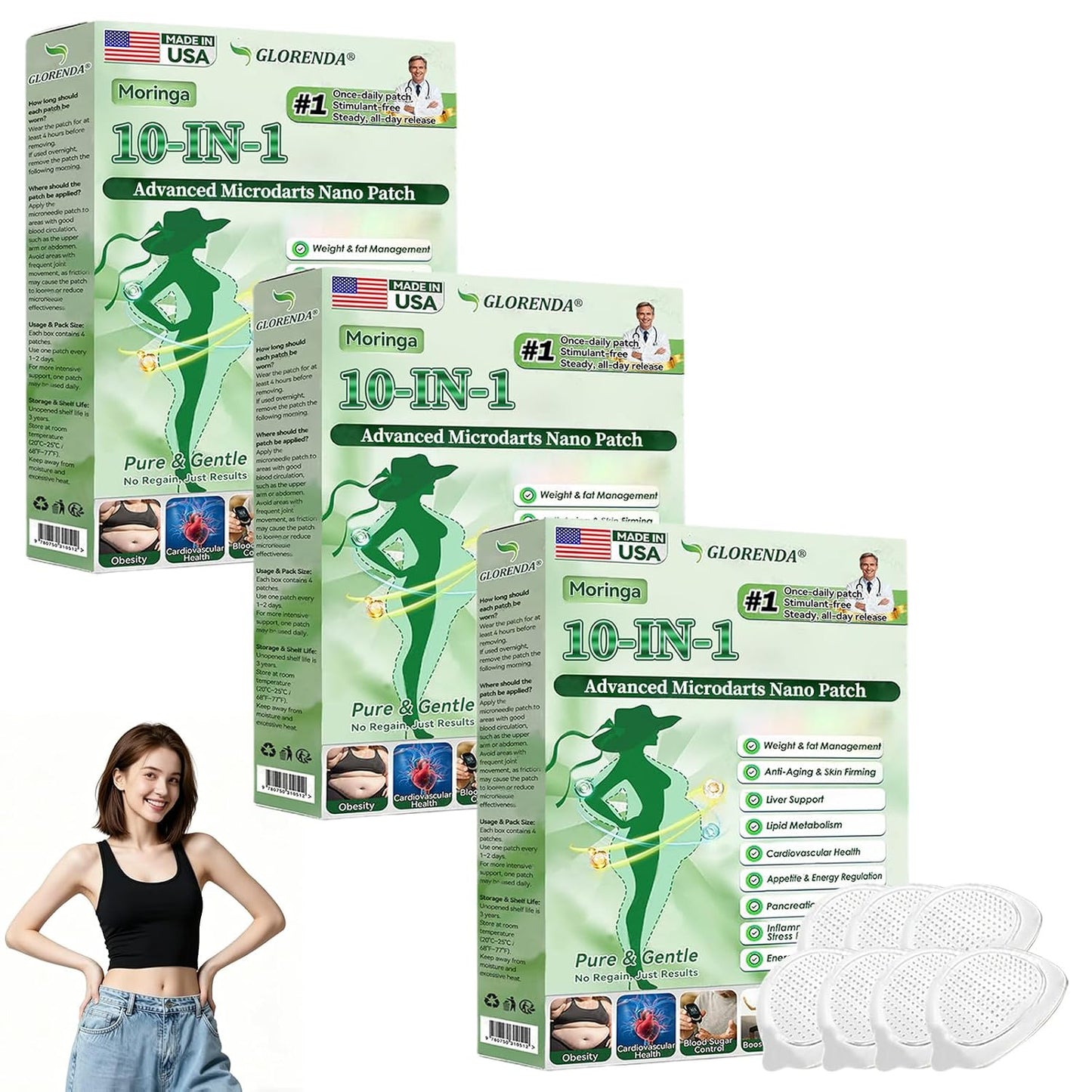 Moringa 10-in-1 Nano Microdarts Patch - Natural Skin Treatment for All Skin Types | 3 Boxes