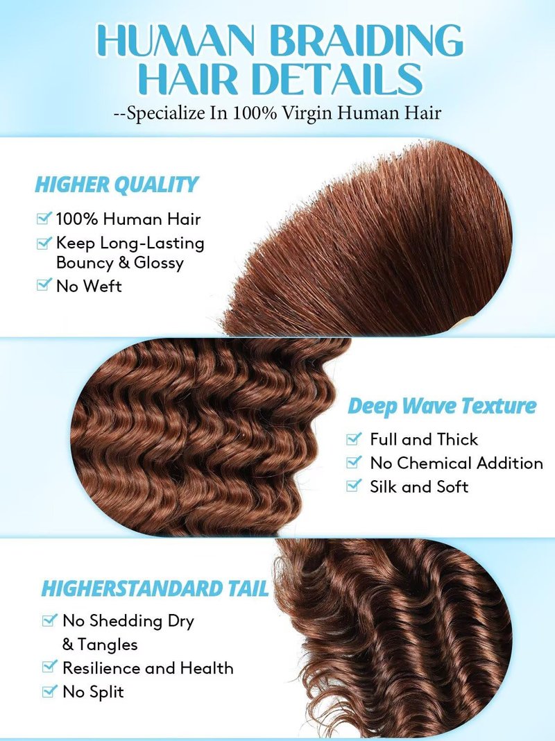 Unprocessed Human Hair for Braiding - #30 Auburn Curly Bulk Hair | 14 Inch, 50g, 12A Grade Extensions