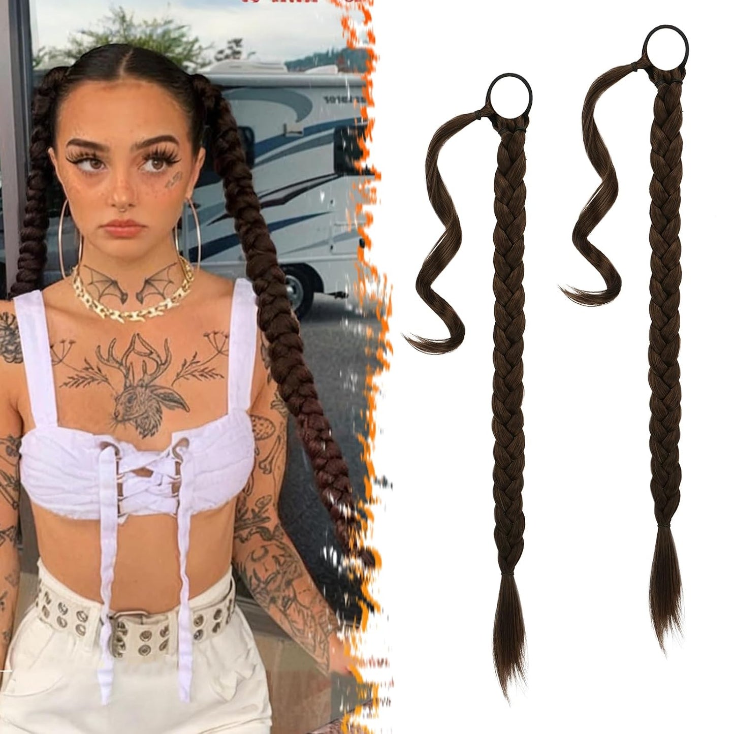 30 Inch Long Braided Ponytail Extension - Copper Red Wrap Around Hairpiece | Synthetic Hair for Women