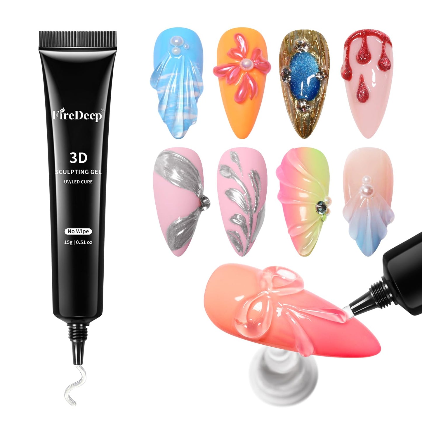 Firedeep 3D Sculpting Gel for Nail Art, Modeling Glue for Gems Decorations and Designs Clear No Wipe Gel Polish DIY Home Salon 15g