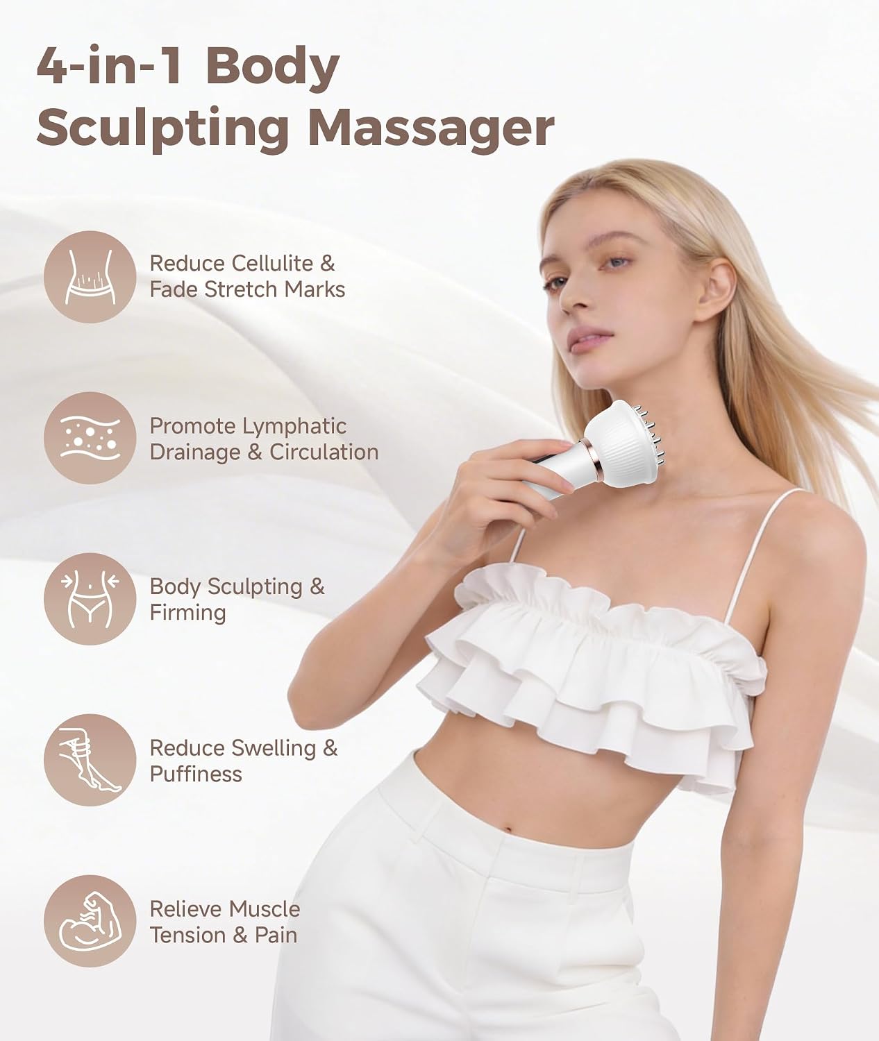 Lymphatic Drainage Massager - Anti-Cellulite Body Sculpting Machine with Red Light Therapy & Vibration | White