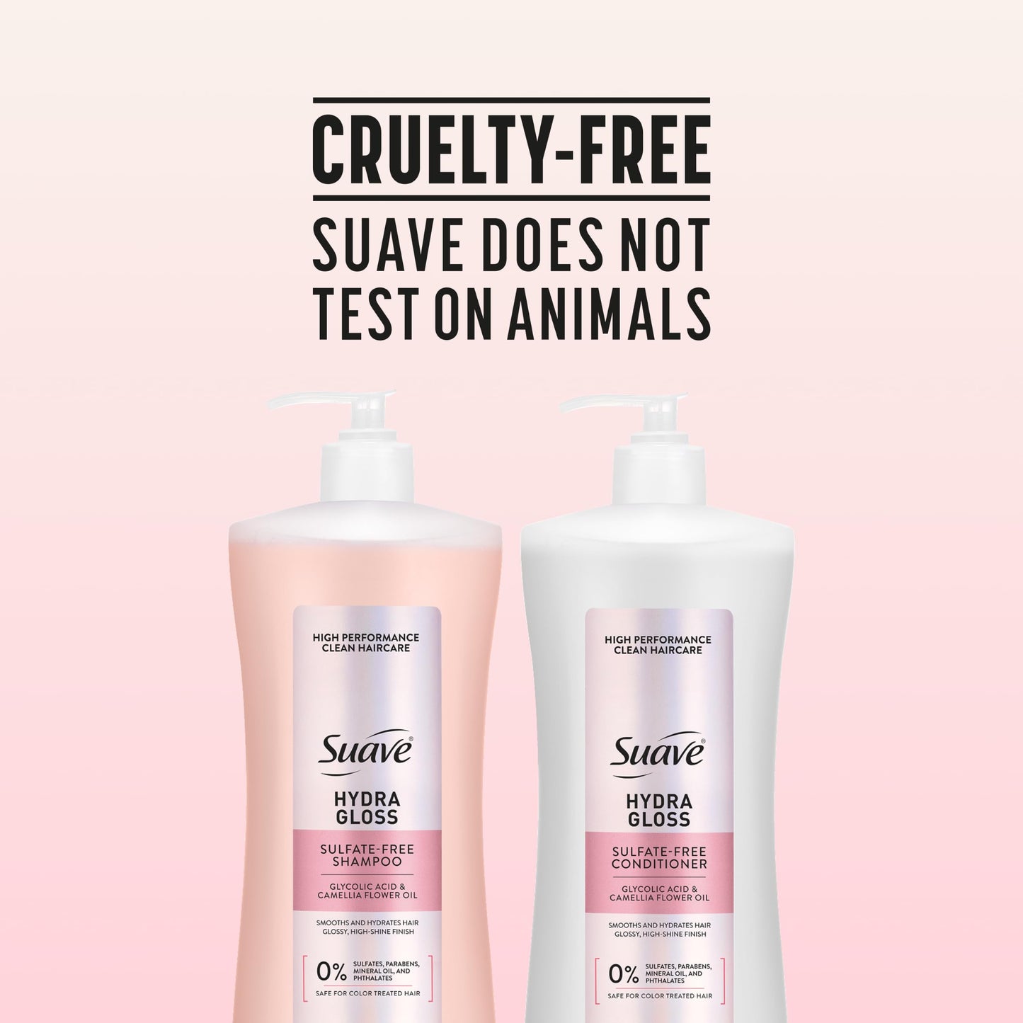 Suave Hydra Gloss Sulfate Free Shampoo and Conditioner Set with Glycolic Acid, Camellia Oil for Smooth, Glossy Shine on Dull, Dry, Color Treated Hair, 28 Fl Oz Each