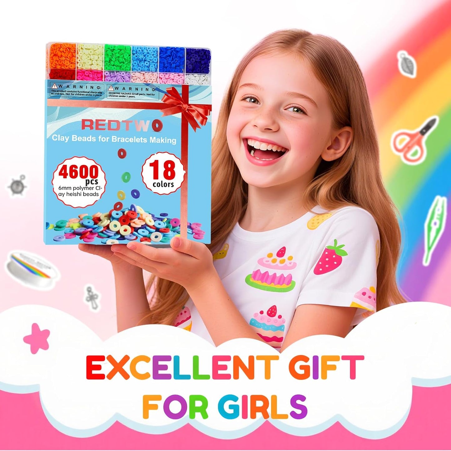 Clay Beads Bracelet Making Kit - Flat Preppy Polymer Heishi Beads with Charms | Craft Gifts for Girls Ages 8-12