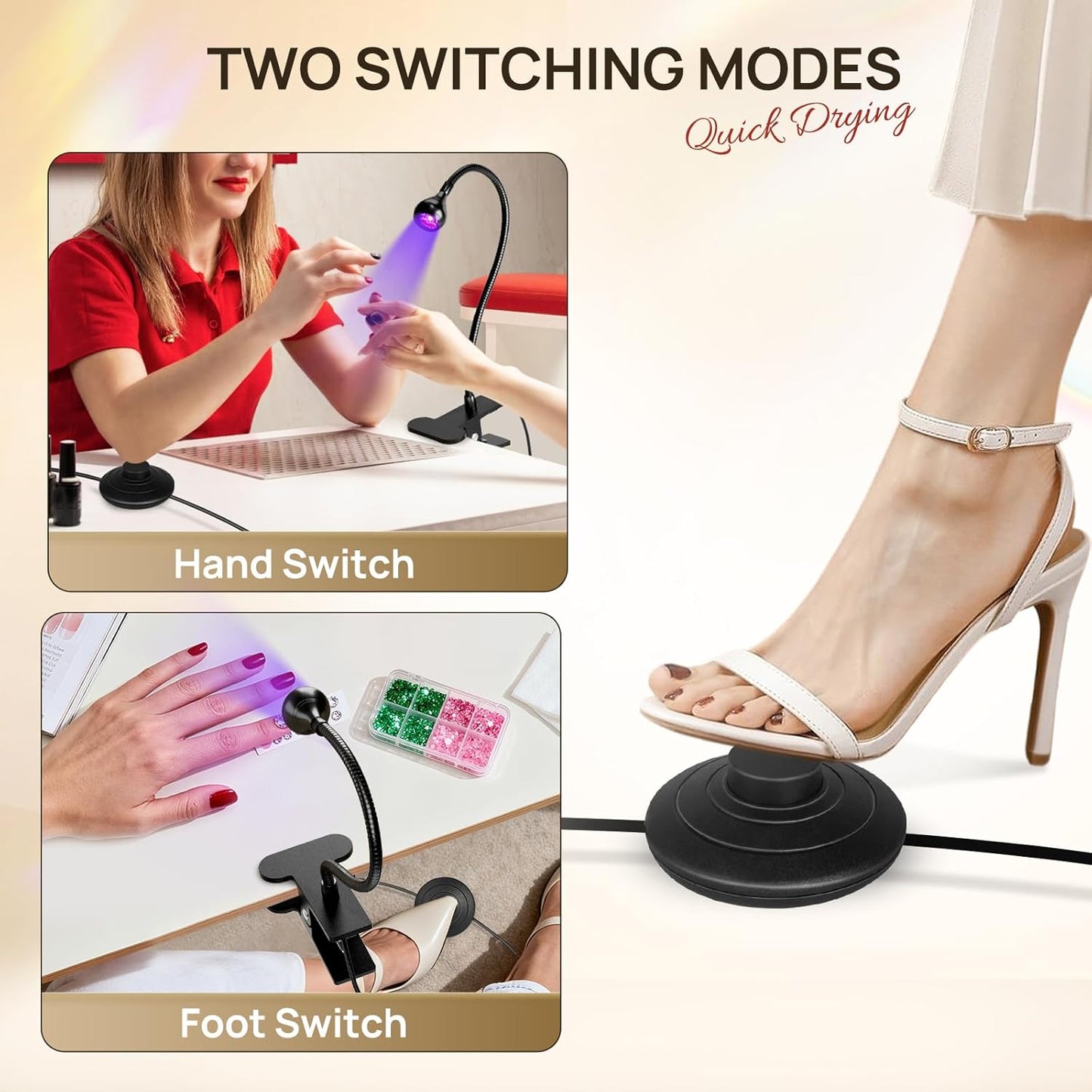 AORAEM UV LED Nail Lamp - Quick Drying Gel Nail Light with Flexible Gooseneck & Clamp | Ideal for Home Use