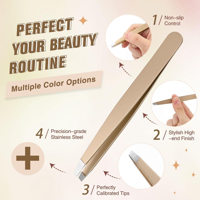 Mudder 12 Pcs Eyebrow Tweezers Set for Facial Hair Stainless Steel Slanted Tip Tweezers in Bulk for Men and Women(Champagne Gold)
