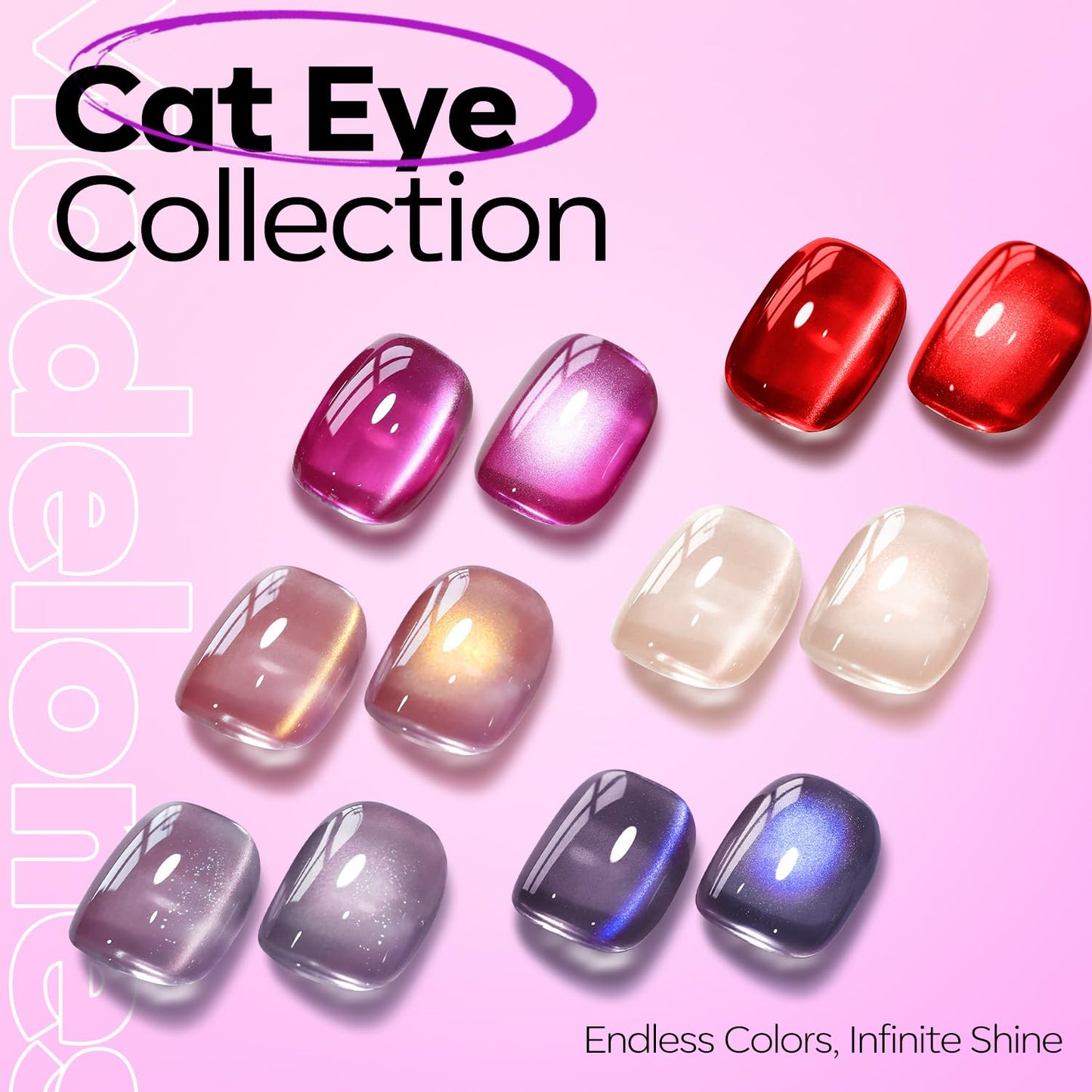 Cat Eye Gel Nail Polish - Purple Magnetic Shimmer with Yellow Glitter | Soak Off UV Winter Gel for DIY Manicure