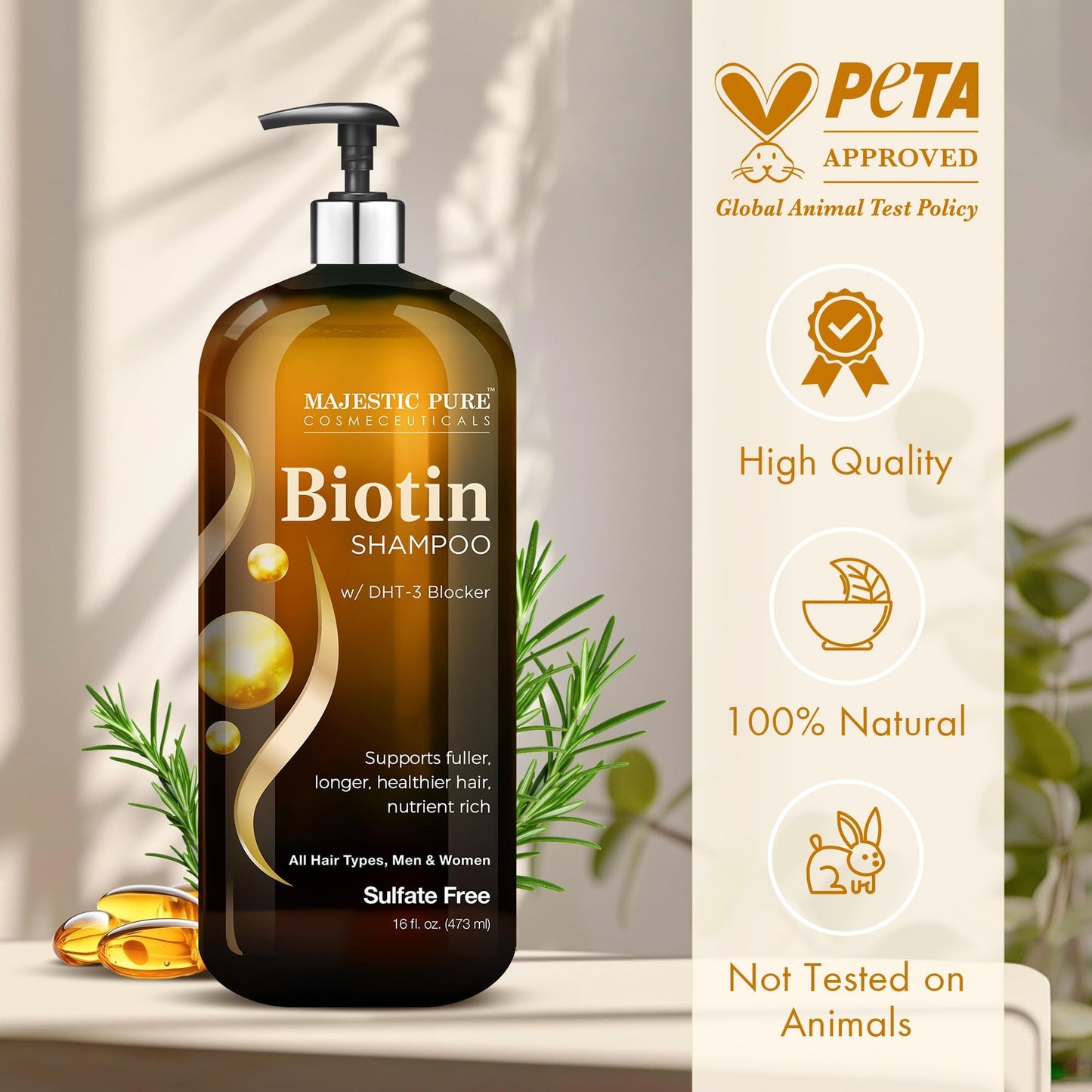 Majestic Pure Rosemary Castor & Biotin Shampoo for Thinning Hair-16fl oz