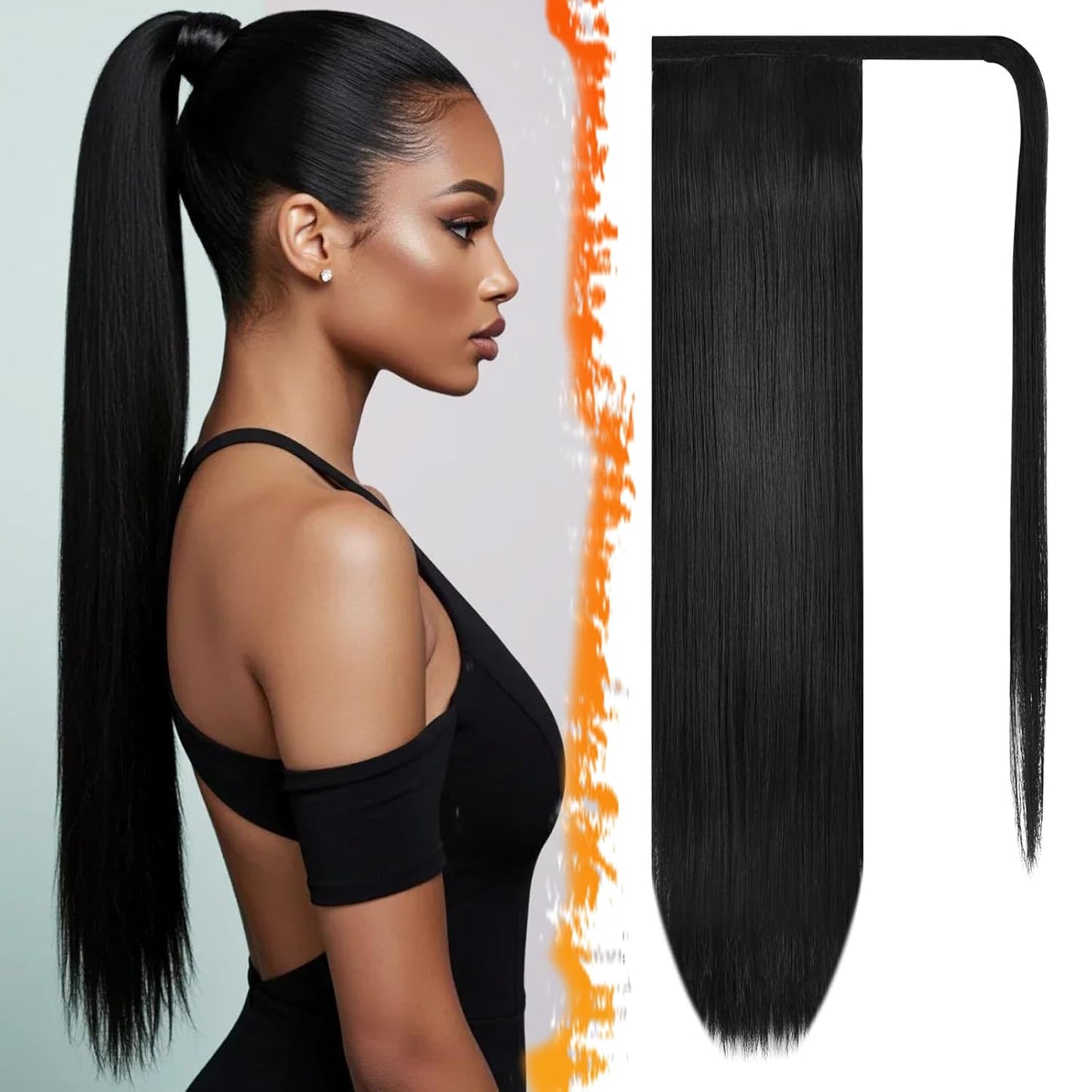 Dark Brown Straight Ponytail Extension - 28 Inch Clip-In Hairpiece for Women | Synthetic Wrap Around Style