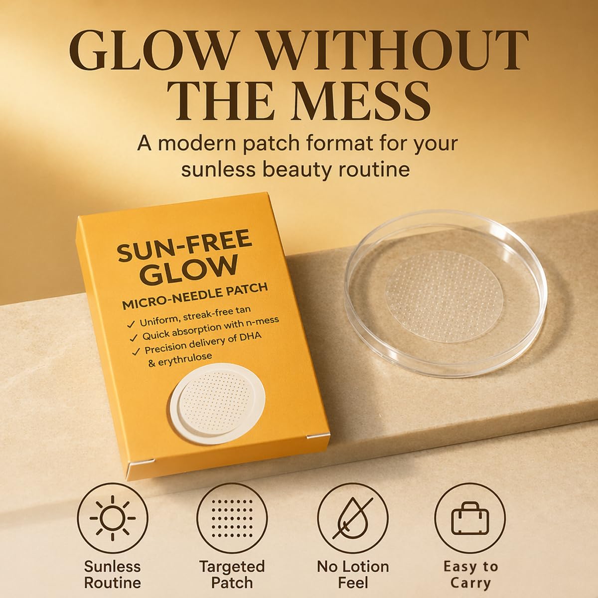 PurevLab Sun-Free Glow Patch for Women & Men, Round Micro-Tip Self Tanning Patches for Natural Bronzed Skin, Peel and Place Beauty Tabs for Daily Routine, No-Mess Travel-Friendly Tan Patch, 2 Boxes