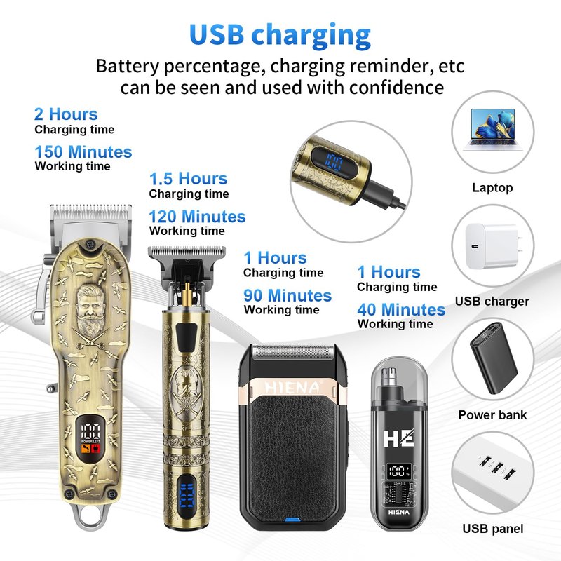 HIENA PRO Hair Clippers for Men Professional, Cordless Barber Clipper and T-Blade Beard/Hair Trimmer Set, Electric Razor Foil Shaver Nose Trimmer Barber Kit, Men's Hair Cutting Kit