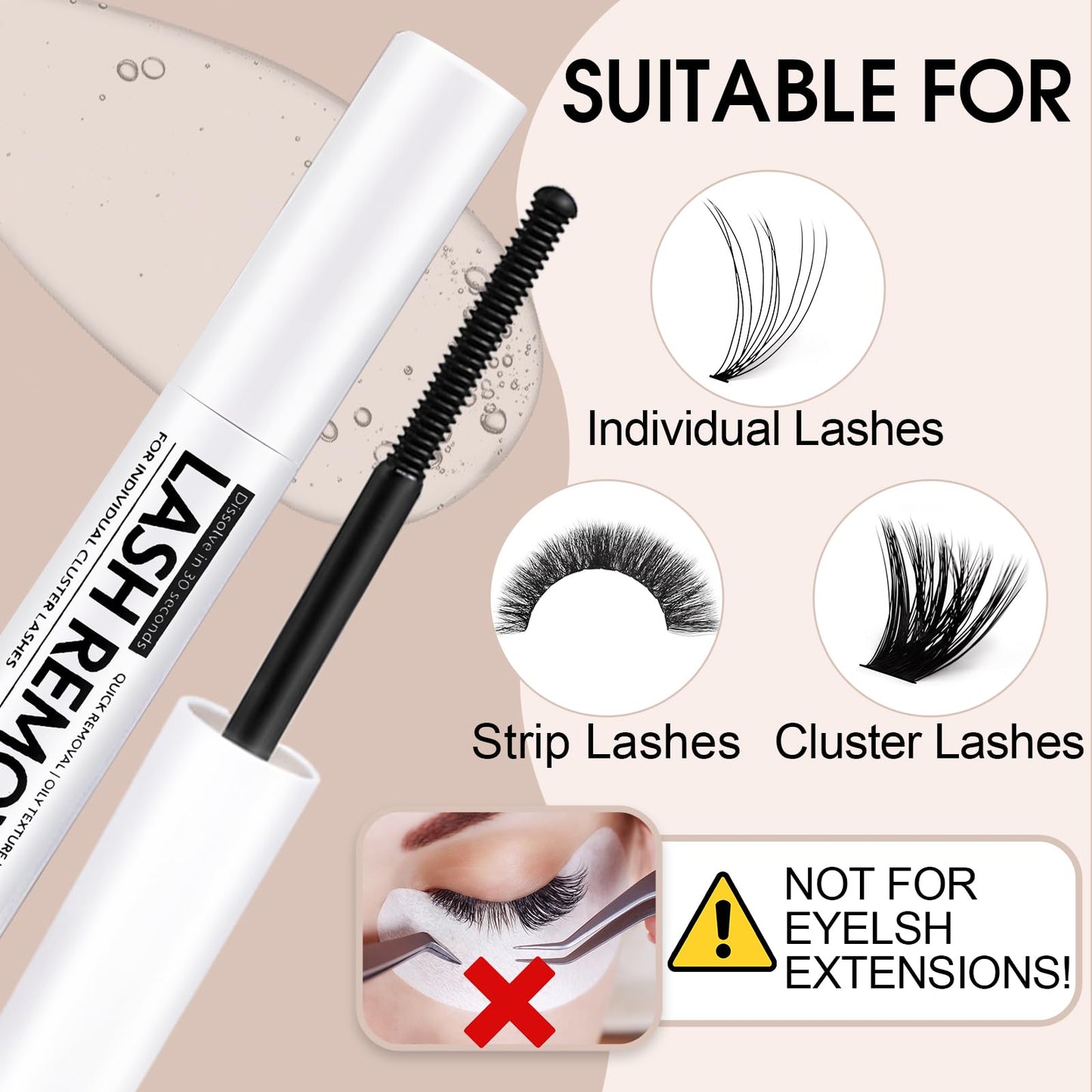 Miuffue Eyelash Glue Remover 5ML Cluster Lash Remover for Individual False Lashes, Bond and Wispys, Gentle Non-irritating Mascara Wand