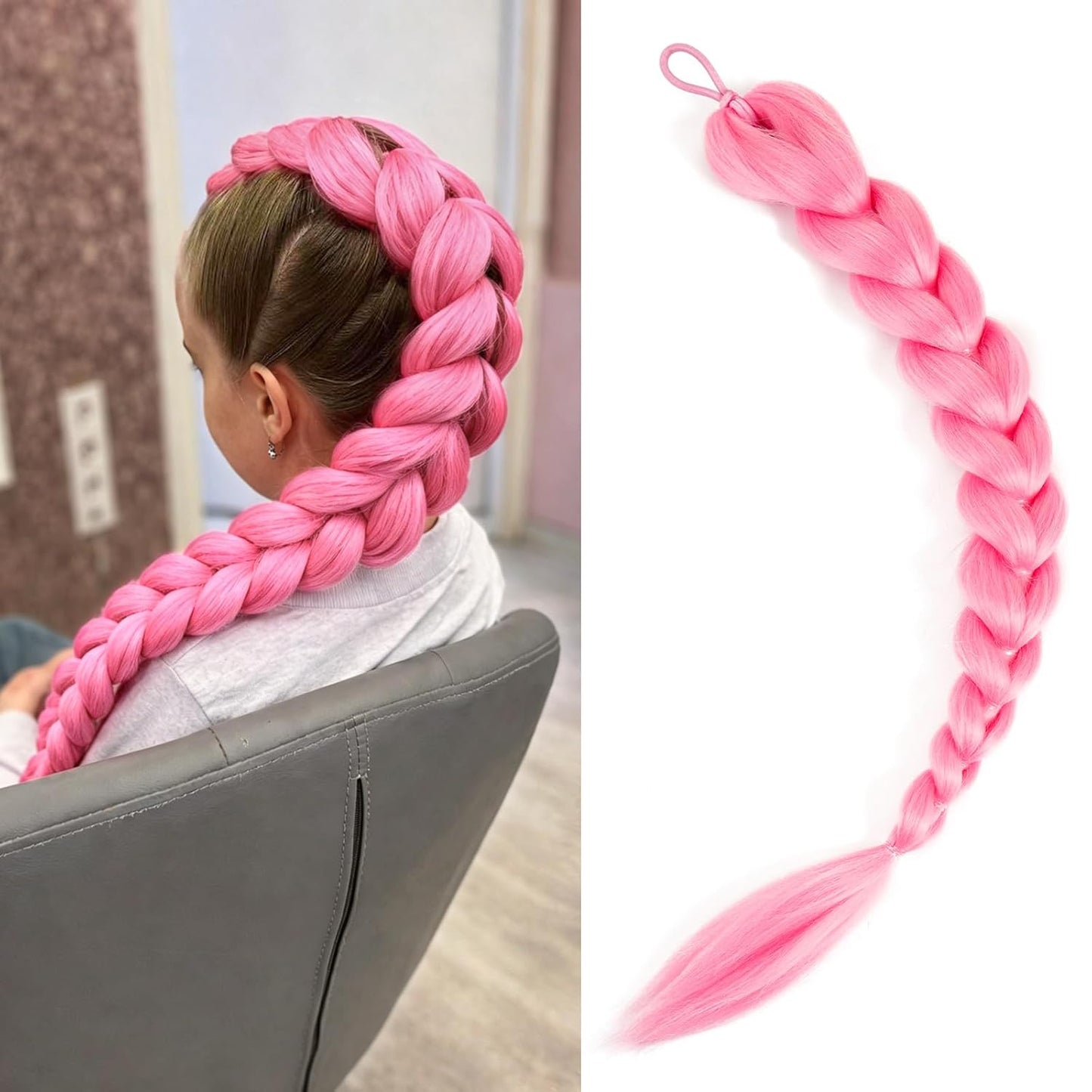 24-Inch Purple Braids Ponytail Hair Extensions - Synthetic Pre-Braided Hair for Halloween Cosplay