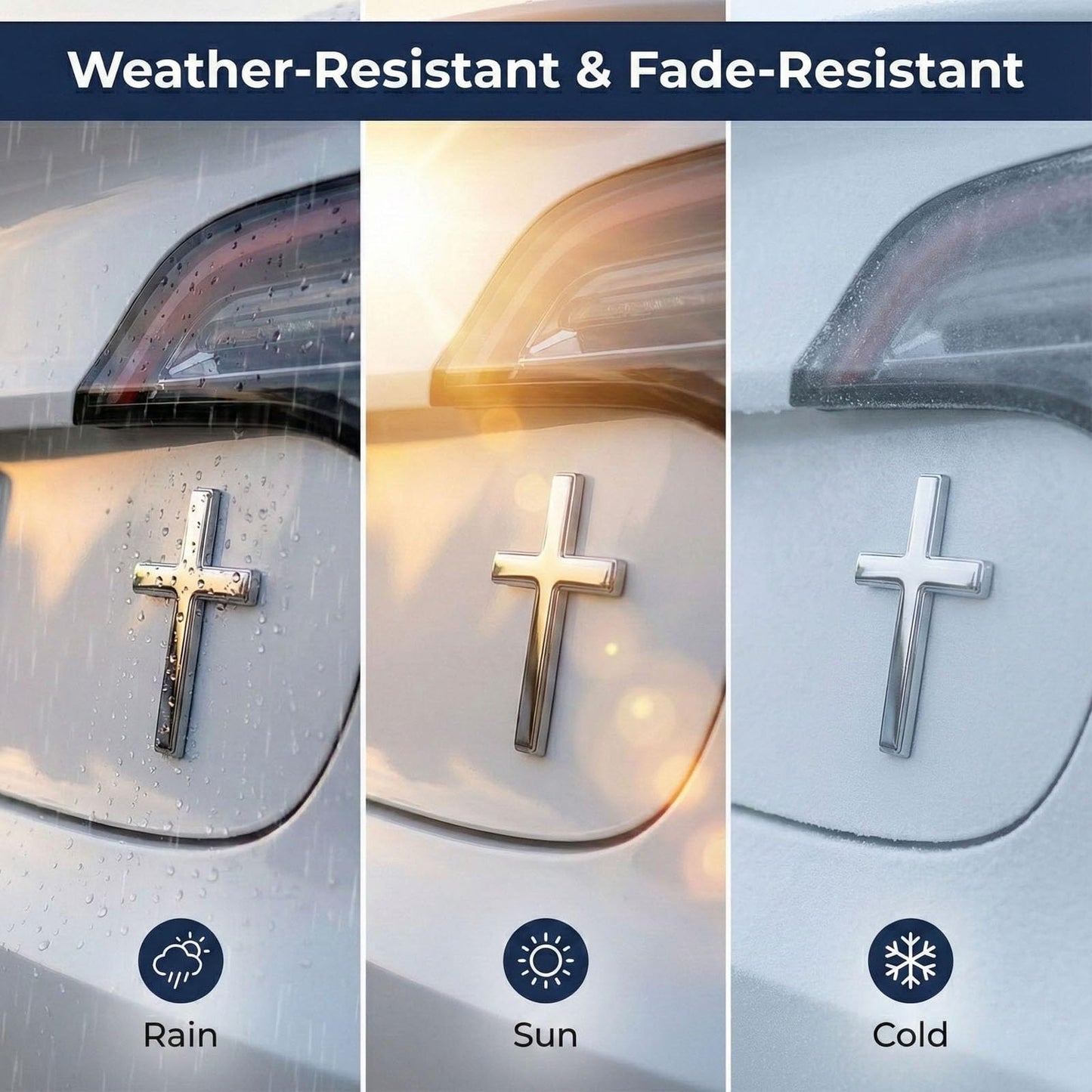 4PCS 3D Metal Jesus Christ Cross Stickers, 2.5"×1.8" Alloy Car Cross Sticker for Vehicles, Self Adhesive Scratch Covering Car Accessories Decals for Trunk Tailgate Side Decoration