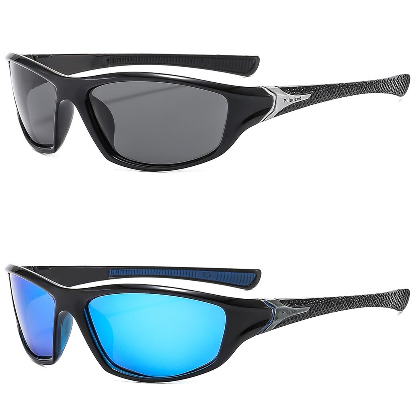 Polarized Sports Sunglasses for Men 2 Pack, Grey and Dark Blue Wrap Around UV400 Protection Mens Sunglasses Ideal for Driving Cycling Fishing Outdoor Sports