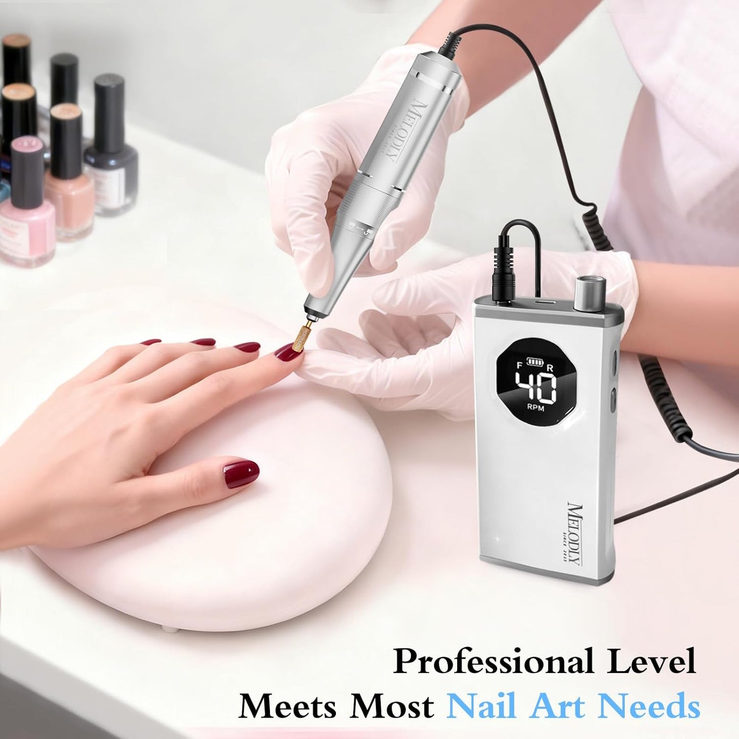 Electric Nail Drill File - 40000 RPM Rechargeable Efile Kit for Acrylic & Gel Nails | Portable Cordless with Gold Bits