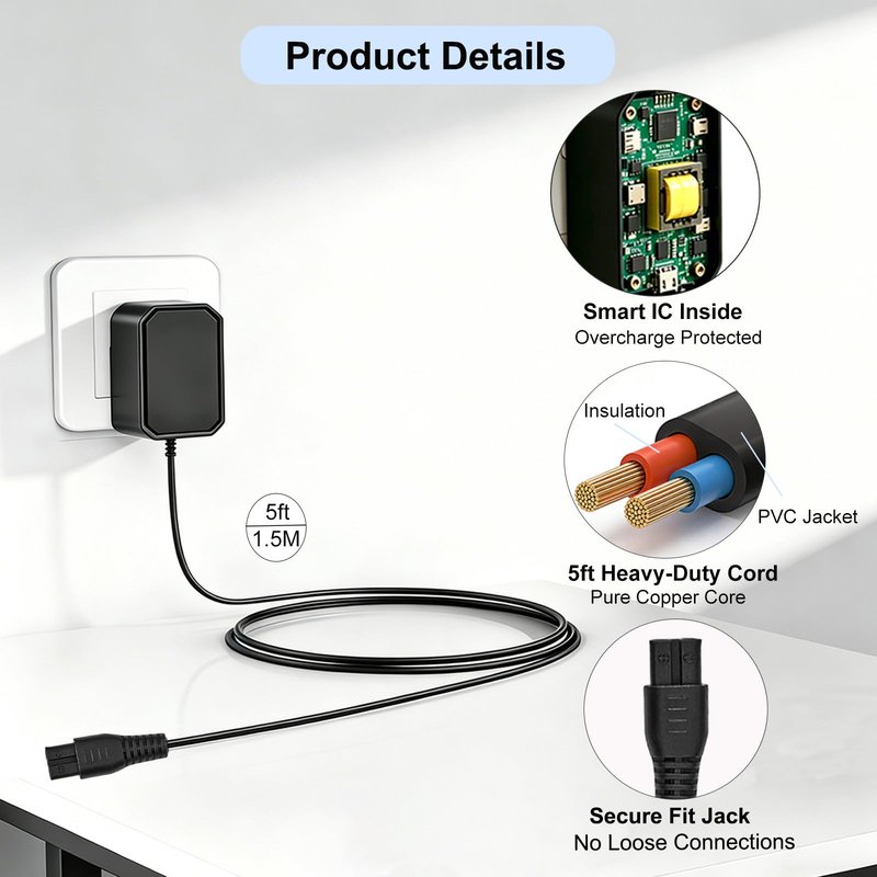 4.5V Charger Cord for BaByliss PRO Clipper & Trimmer FX870 FX788 FX787 FXSSM FX820 FX726 FX825, Power Adapter for BaByliss Barberology