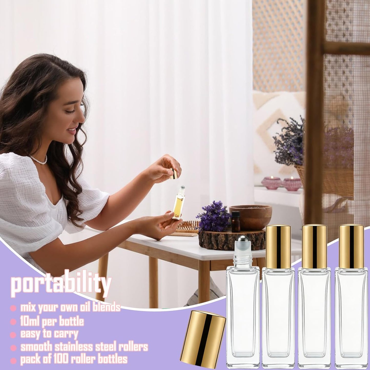 Essential Oil Roller Bottles - 100 Pcs 10 ml Thick Glass with Stainless Steel Balls | Leakproof & Travel-Friendly