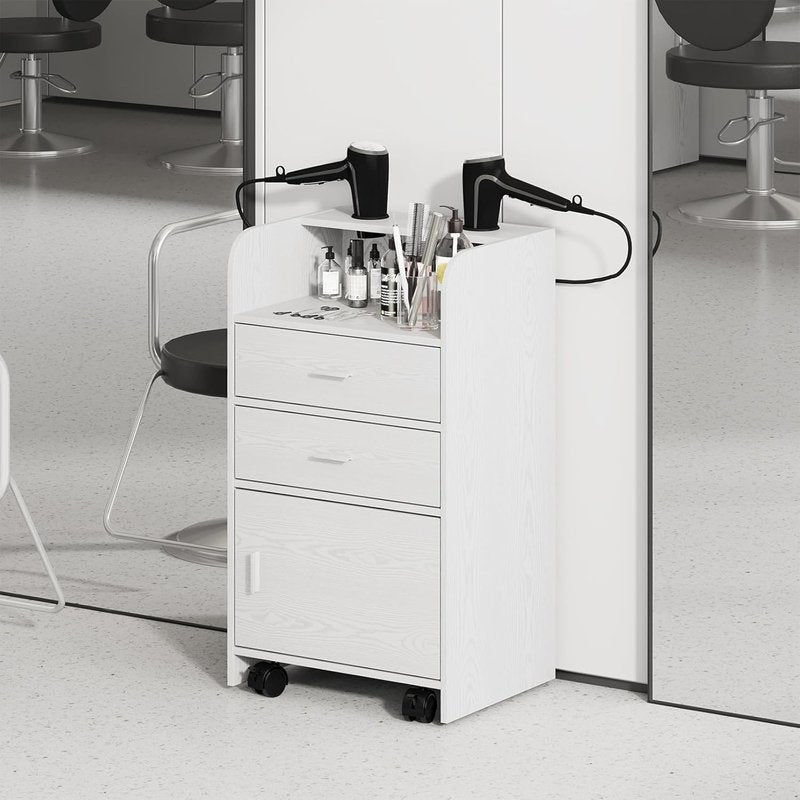Salon Station for Hair Stylists - Mobile Organizer Trolley Cart with Wheels | White Beauty Barber Station