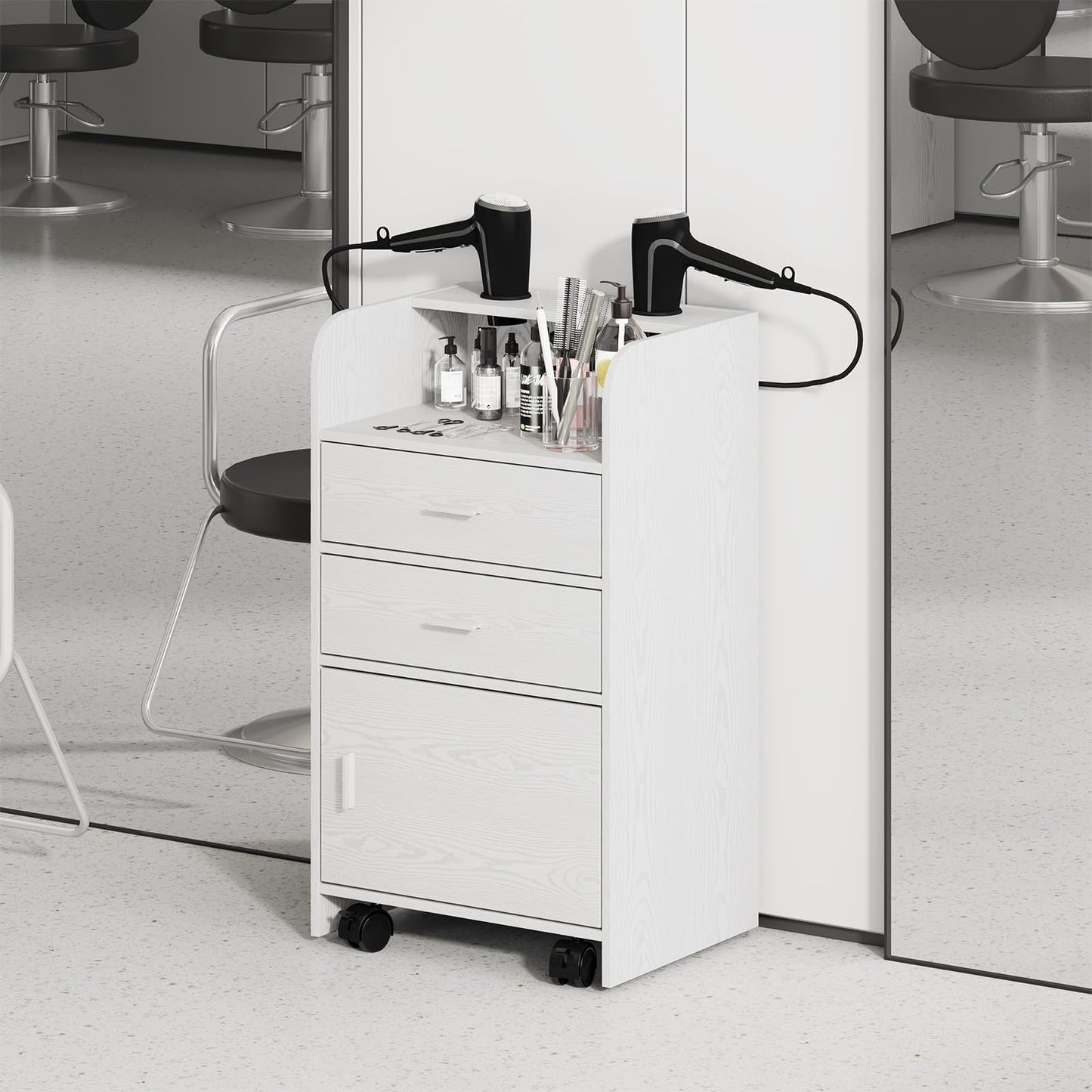 4ever2buy Salon Station for Hair Stylist, White Beauty Barber Station, Salon Trolley Cart with Wheels, Mobile Organizer for Salon, Spa, Barbershop, Nail & Beauty Tools, White