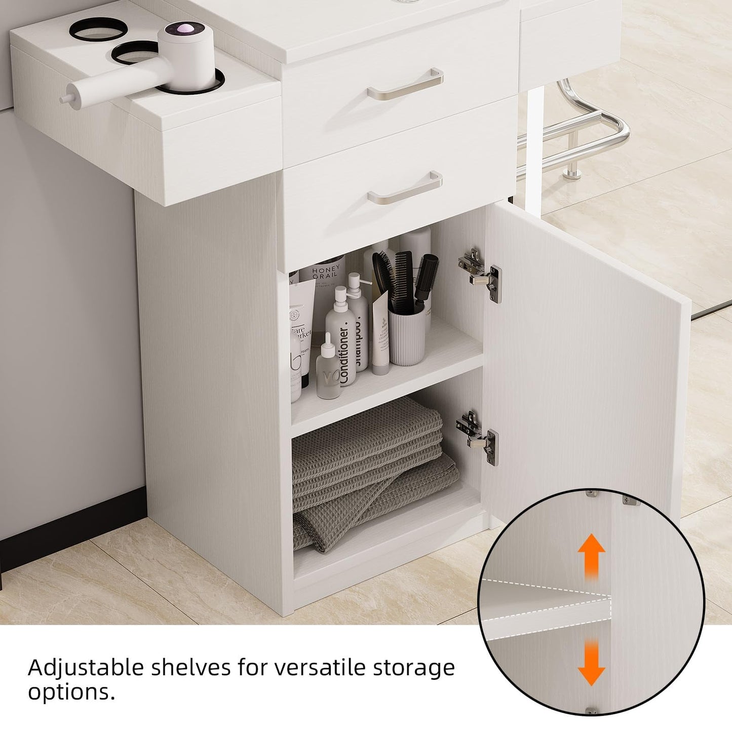 4ever2buy Salon Station for Hair Stylist, White Barber Station Hair Salon Station, Hair Station Equipment Hair Dryer Holder, White