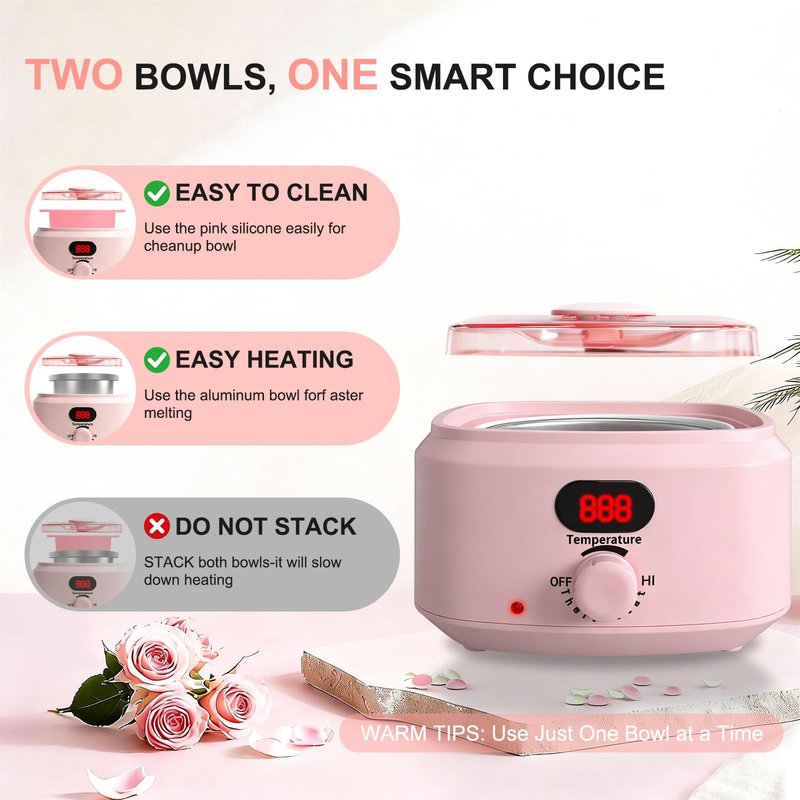 Waxing Kit, 500ml Digital Wax Warmer with 10-Minute Quick-Heat, Precision Temperature Control, Hair Removal Kit Includes 30 Waxing Sticks & 1 Silicone Bowl, for Home & Salon Use, Whole Body