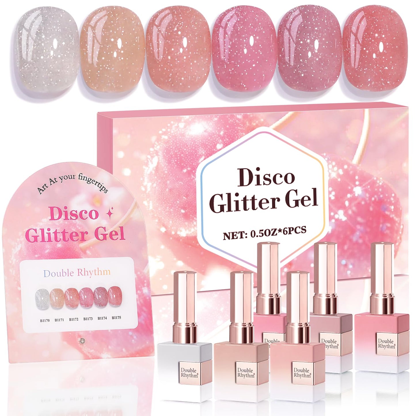 Glitter Gel Nail Polish Set - Cat Eye Magnetic 6 Colors | 15ml Iridescent Shades for DIY Manicure