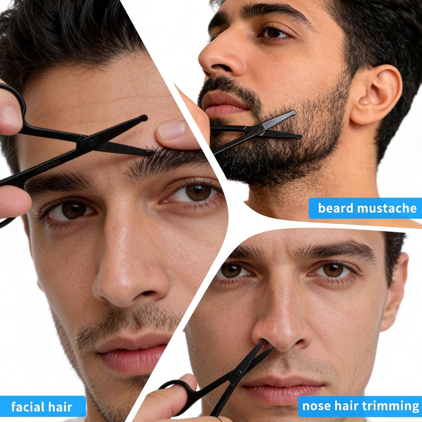 Eyebrow Scissors - 2 Pcs Professional Stainless Steel Grooming Scissors for Men & Women | Rounded Tip, Black