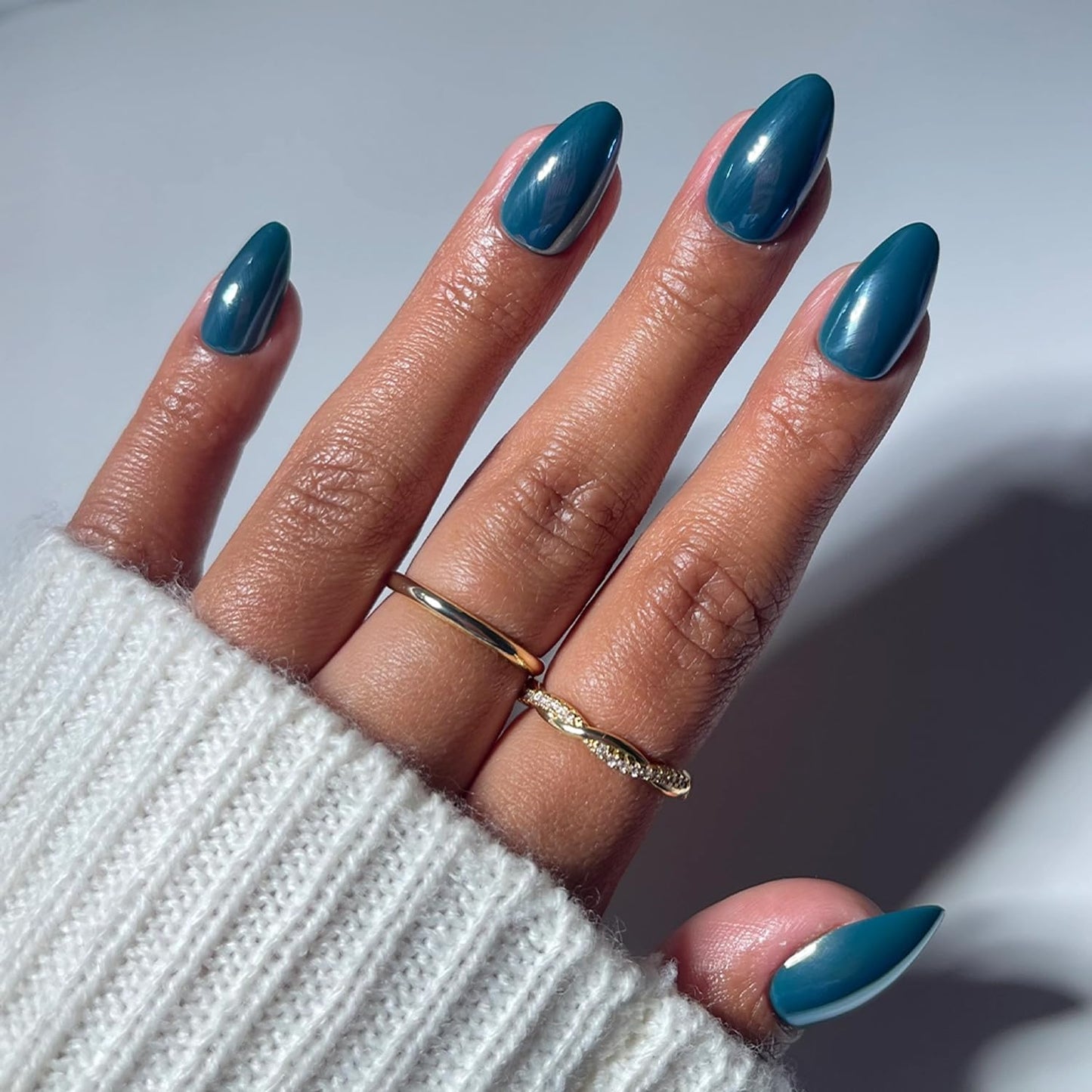 Press On Nails - Short Oval Fake Nails with Abstract White French Tips, Glossy Finish | 15 Sizes - 30 Nail Kit with Glue