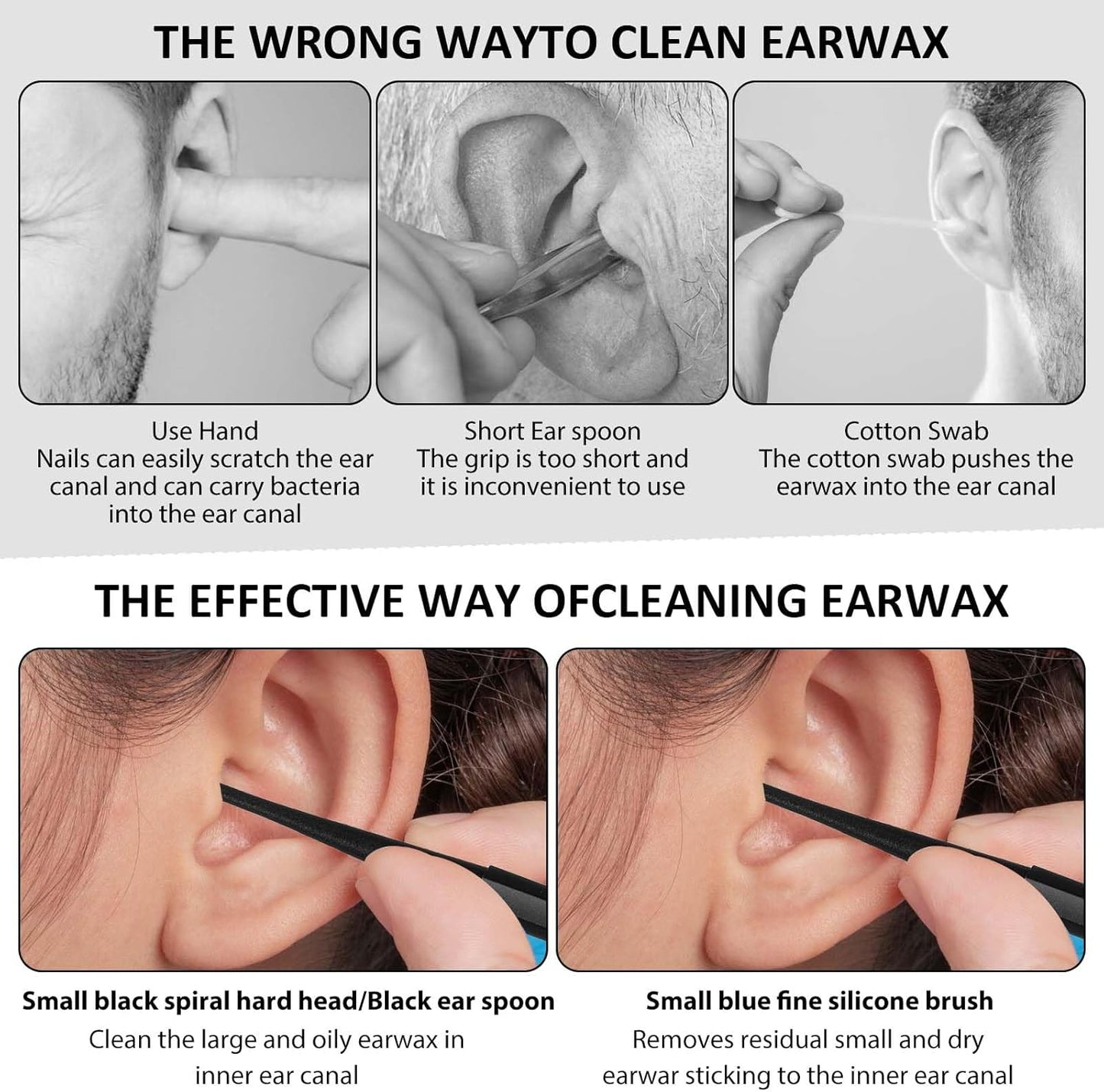 Silicone Ear Wax Removal Tool Set - 9 Reusable Spiral Tools with Cleaning Brush | Safe for Adults & Kids