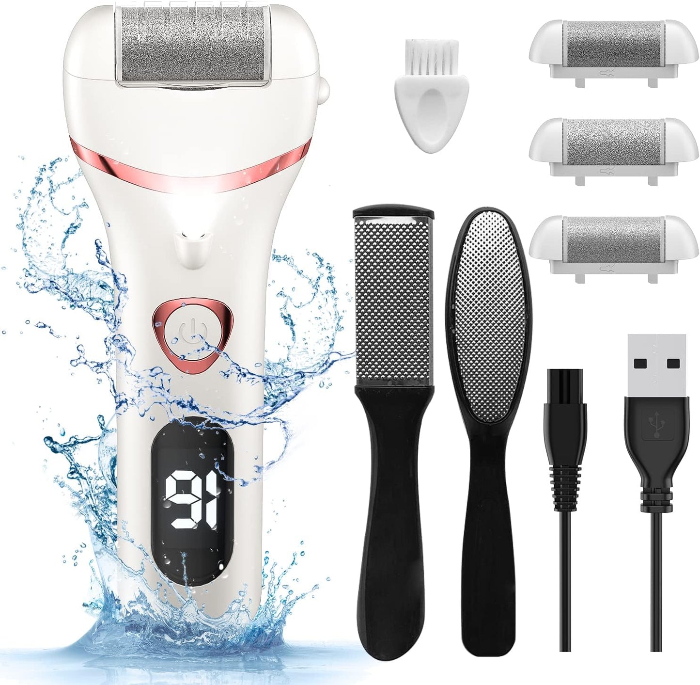 Electric Foot Callus Remover - Rechargeable Waterproof Pedicure Tool | 3 Rollers for Smooth Skin