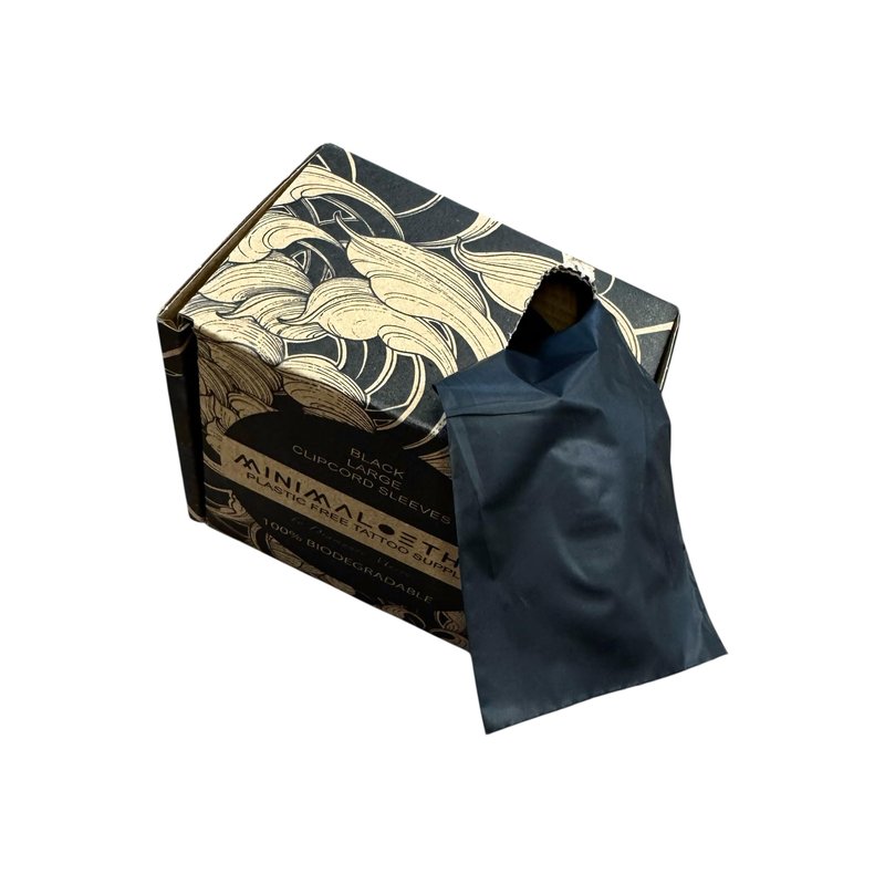 200pcs Black Biodegradable clipcord Sleeves, Large Size, pre-Cut roll Minimal Ethic Tattoo Supply