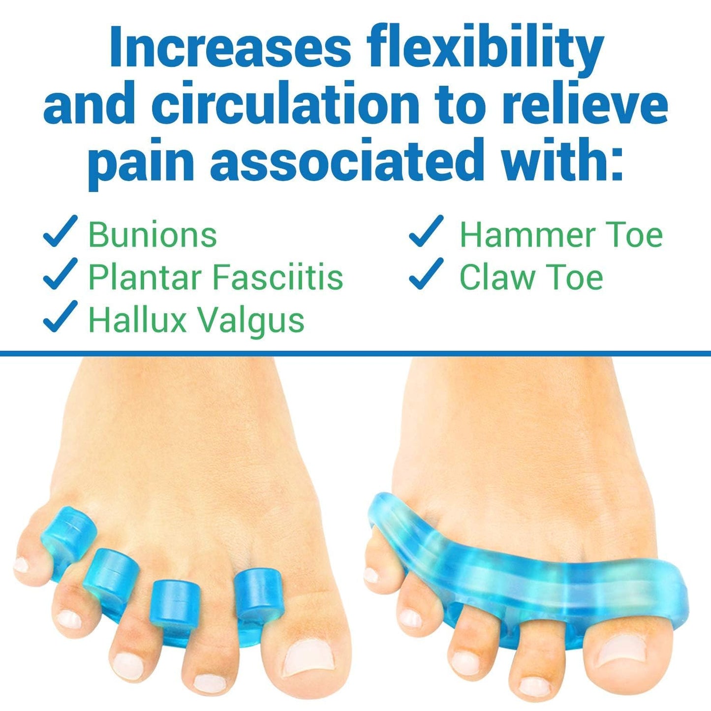 VIVEsole Toe Separators for Men & Women Medium (2 Pairs) - Silicone Gel Spreaders - Therapeutic Spa Stretchers for Plantar Fasciitis, Bunions, Overlapping Hammer Toe Spacers - Metatarsal Yoga Cushion