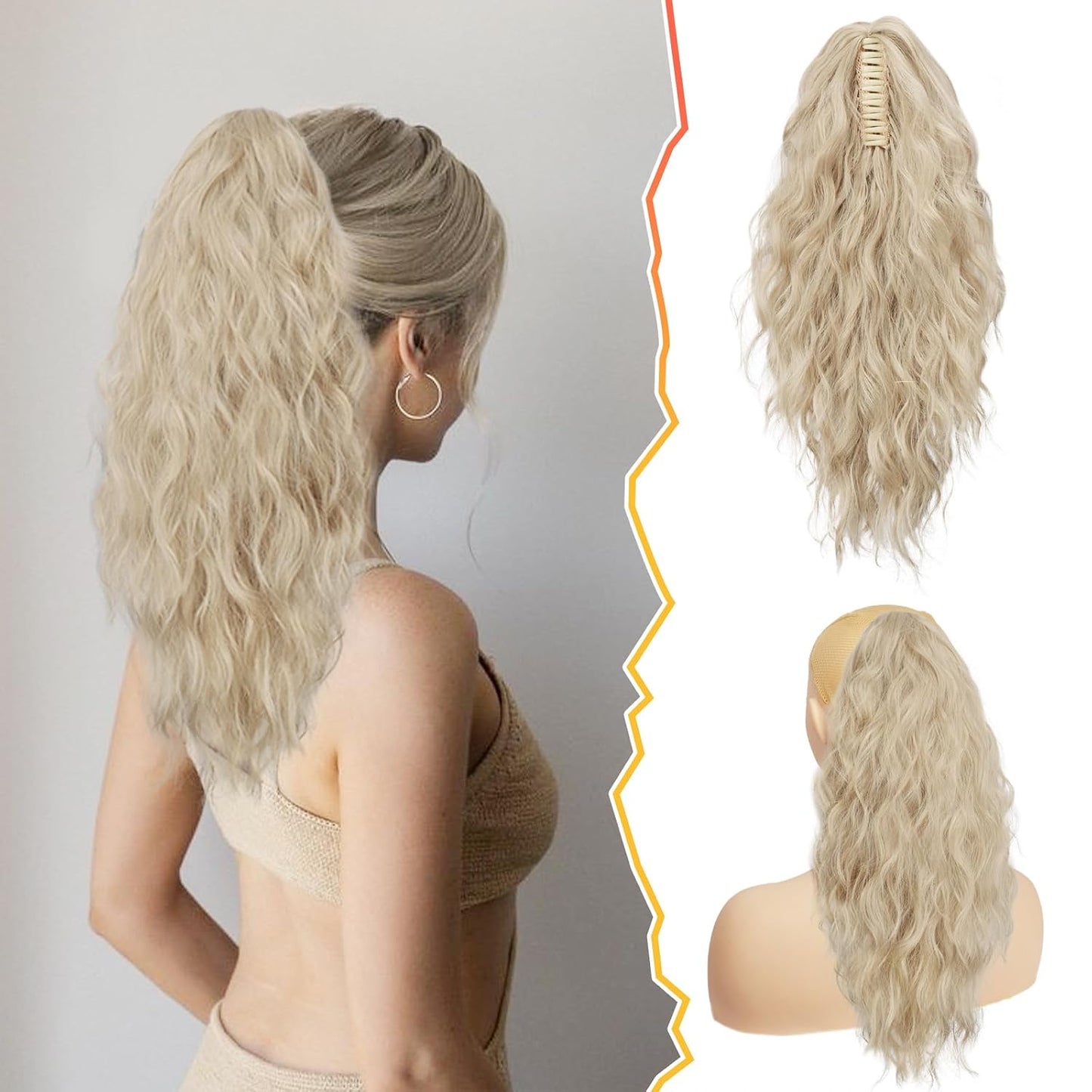 Ponytail Hair Extensions - 12 Inch Claw Clip Dark Brown Curly Wavy Ponytail for Women