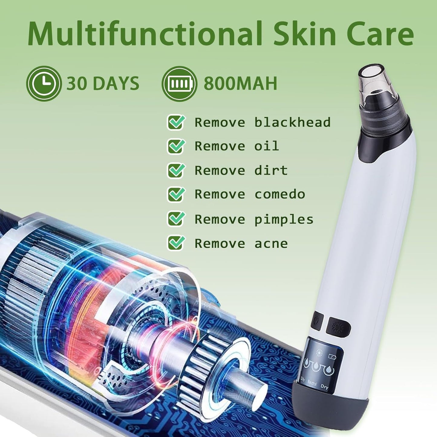 Xamoca Blackhead Remover Pore Vacuum, Pimple Extractor with 4 Probes and 3 Suction Levels, Electric Facial Cleanser with Extra 4 Pcs Blemish Tool Kit, USB Rechargeable, White (White)