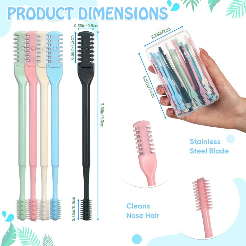 Lanties 24 Pcs 2-in-1 Nasal Hair Cutter Double Sided Nose Hair Trimmer Bulk for Women Men Portable 360° Rotating Manual Nose Nasal Knife Soft Cleaning Brush Box Package Multicolor