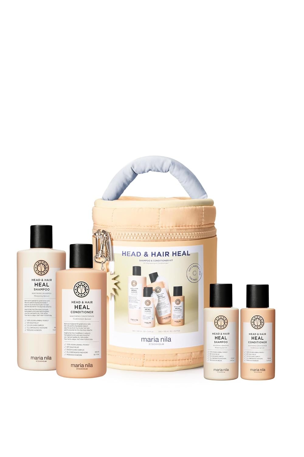 Maria Nila | Head & Hair Heal Beauty Bag - Shampoo & Conditioner for Dry, Itchy Scalp | Full & Travel Size