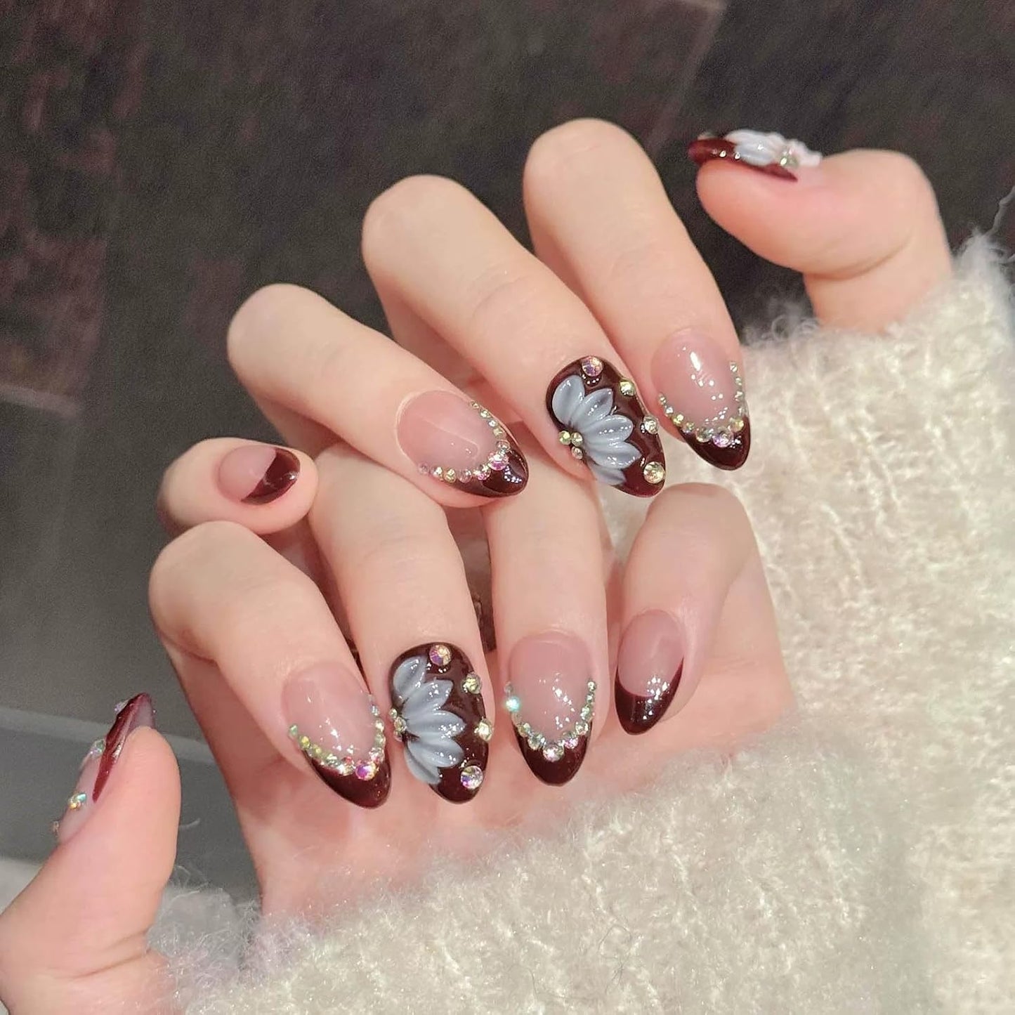 Handmade Press On Nails - Nude Pink Glitter French Tips | 10 Pcs Reusable & Easy to Apply