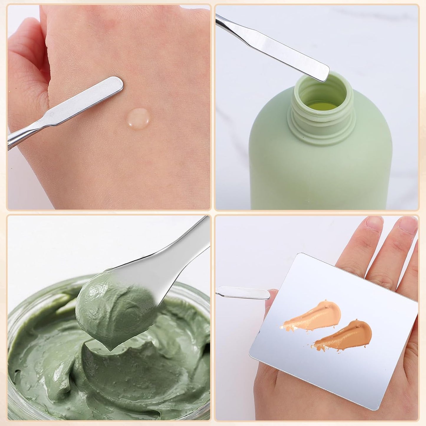 Foundation Spatula Set - 4PCS Stainless Steel Makeup Applicators for Mixing Creams & Skincare | Reusable Beauty Tools